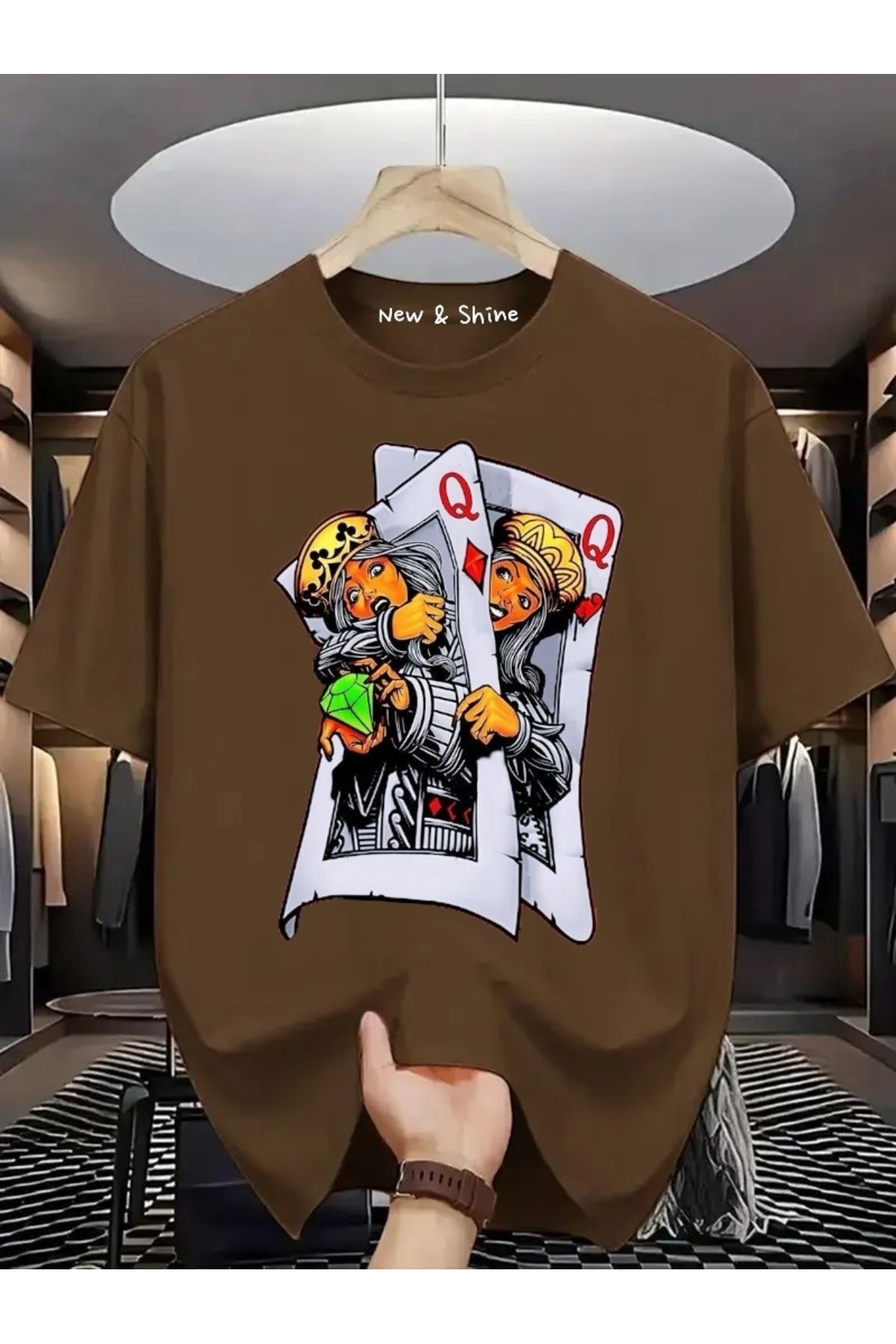 New Shine İskambil Kağıdı Kızlar Baskılı Oversize T-Shirt