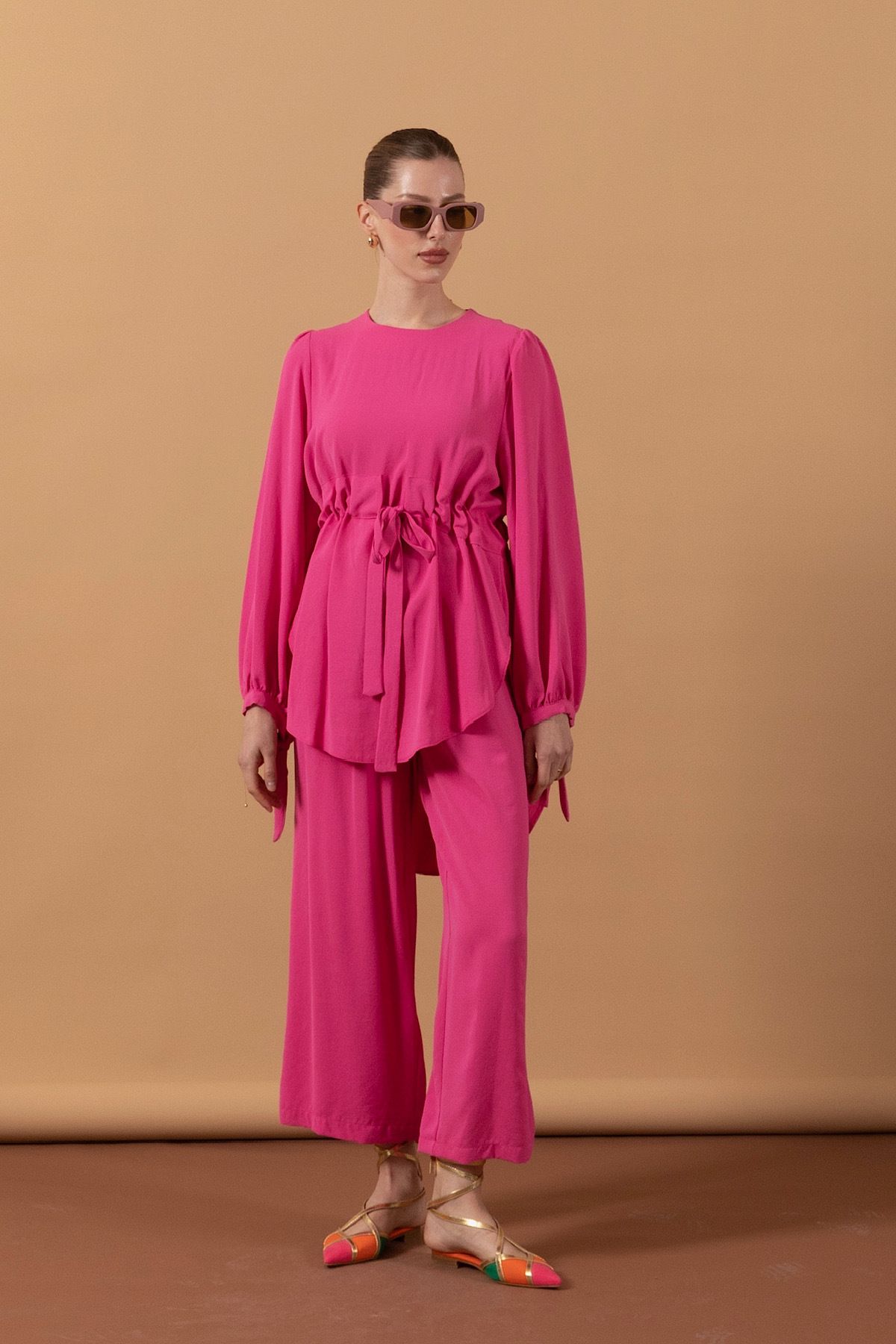 Stilife Belden Kemerli Linda Takım Pembe