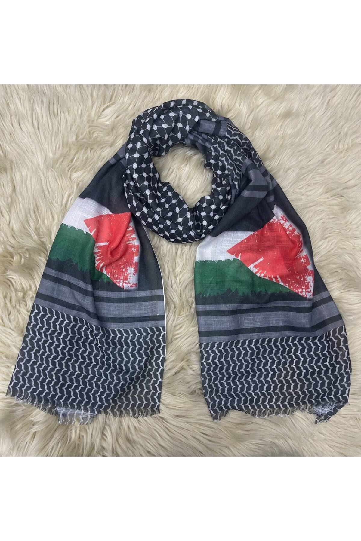 ALADİYAR Filistin Puşi Desen Uzun Saçaklı Paşmina Şal