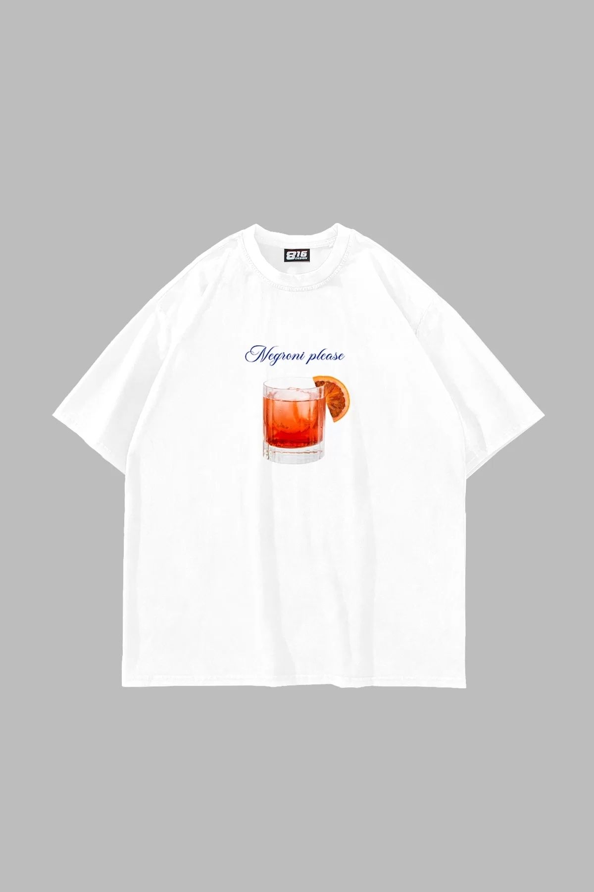 Bak Moda Negroni Baskılı Oversize Unisex Beyaz Tshirt