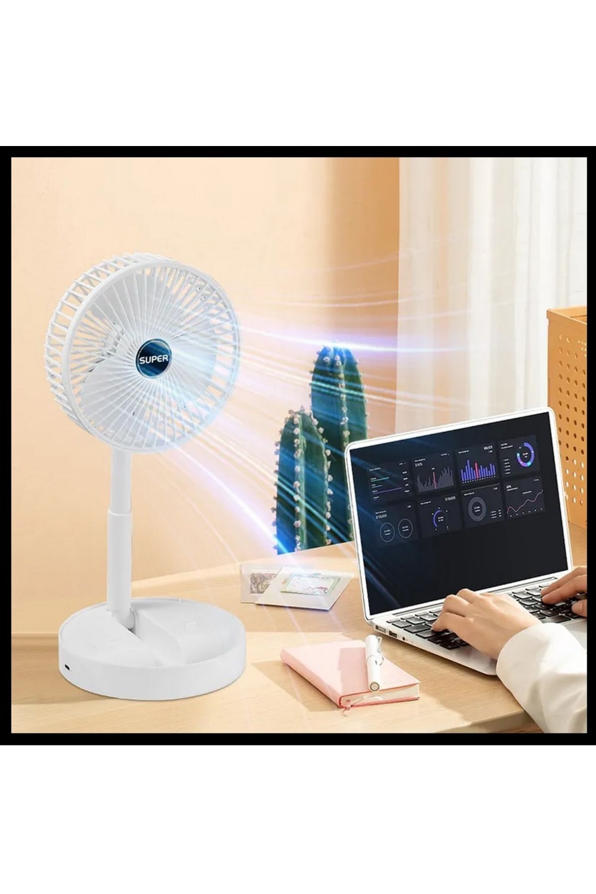 Tastech MASAÜSTÜ ŞARJLI FAN 3 HIZ KADEMELİ KATLANABİLİR TELESKOBİK VANTİLATÖR SERİNLETİCİ MİNİ KLİMA
