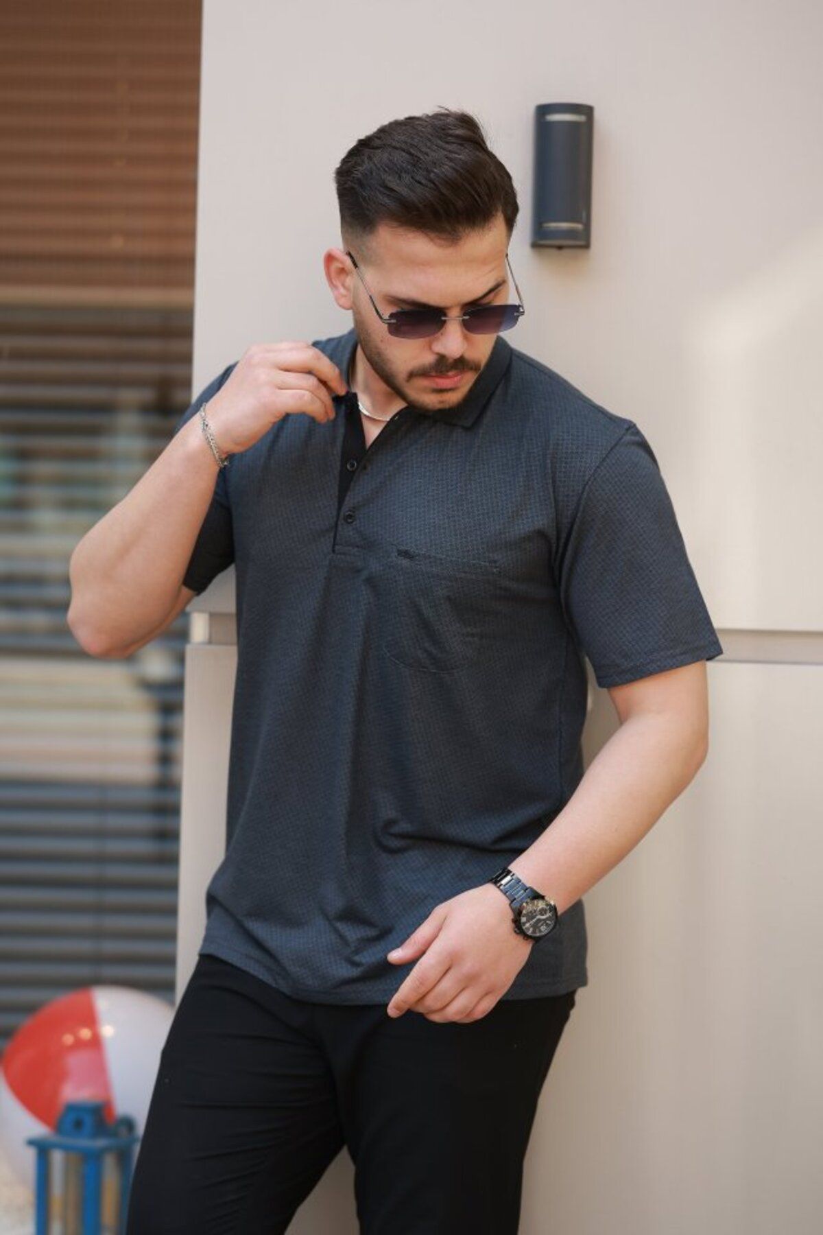 Eserden Erkek Yakalı Mini Jakarlı Kısa Kollu T-shirt