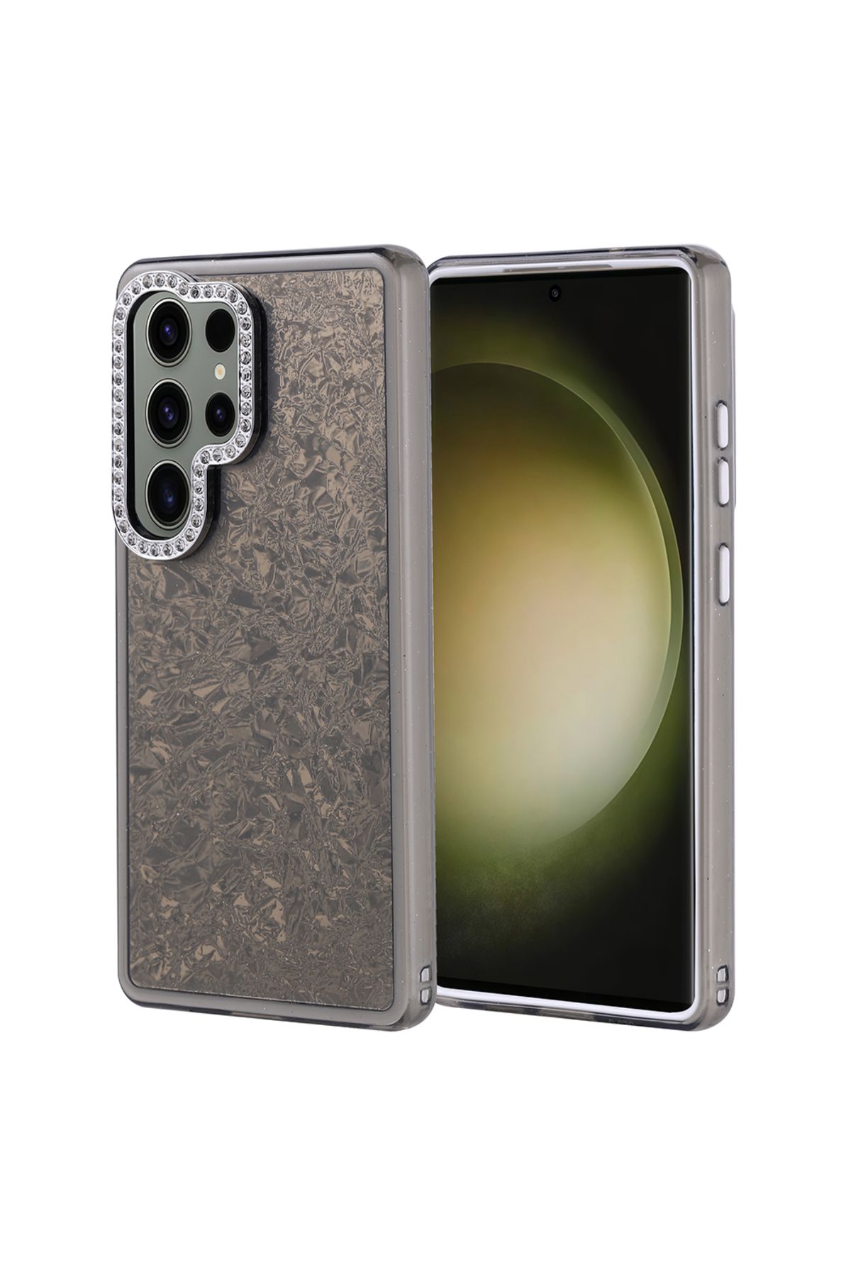 Strap U Samsung Galaxy S25 Ultra Kırık Cam Efektli Işıltılı Kılıf Kamera Koruması Taşlı Tasarım Kapi Kapak