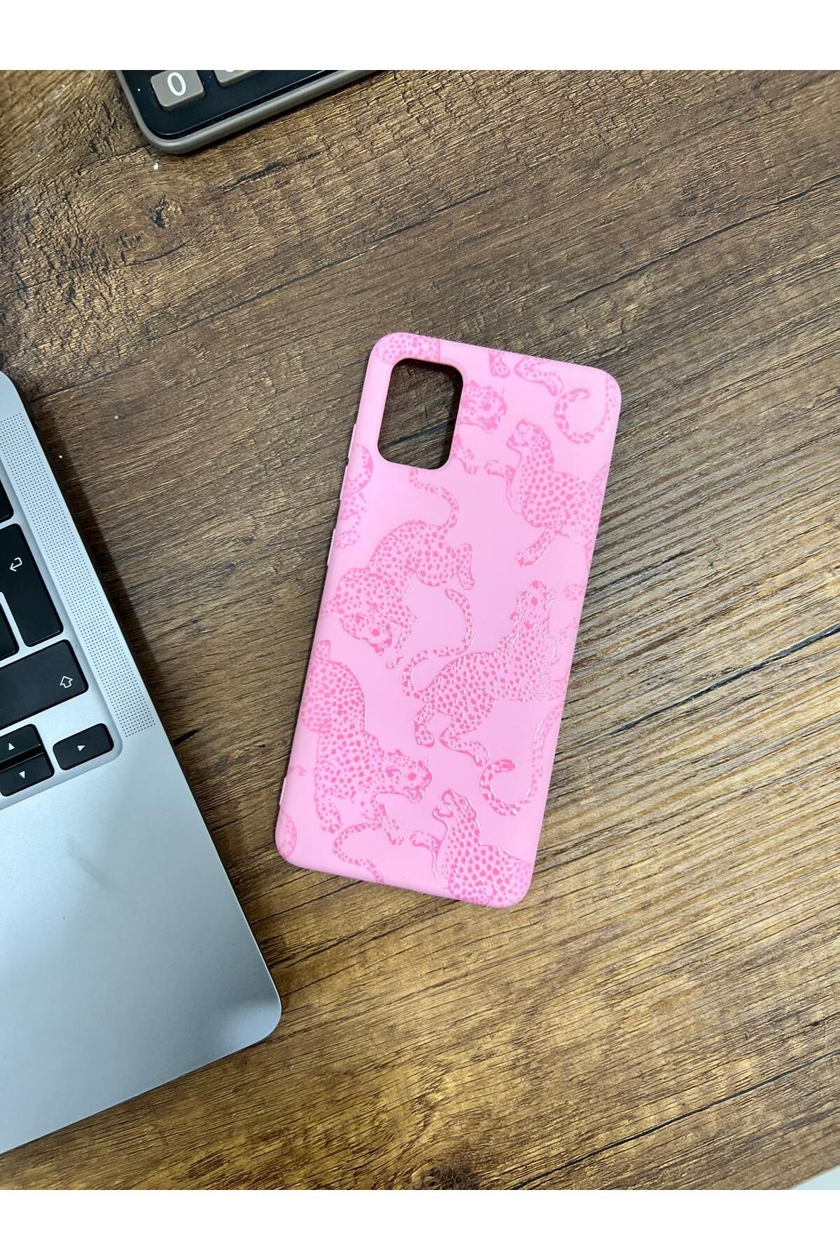 HZR Samsung A51 Leopar Desenli Pembe Silikon Kılıf