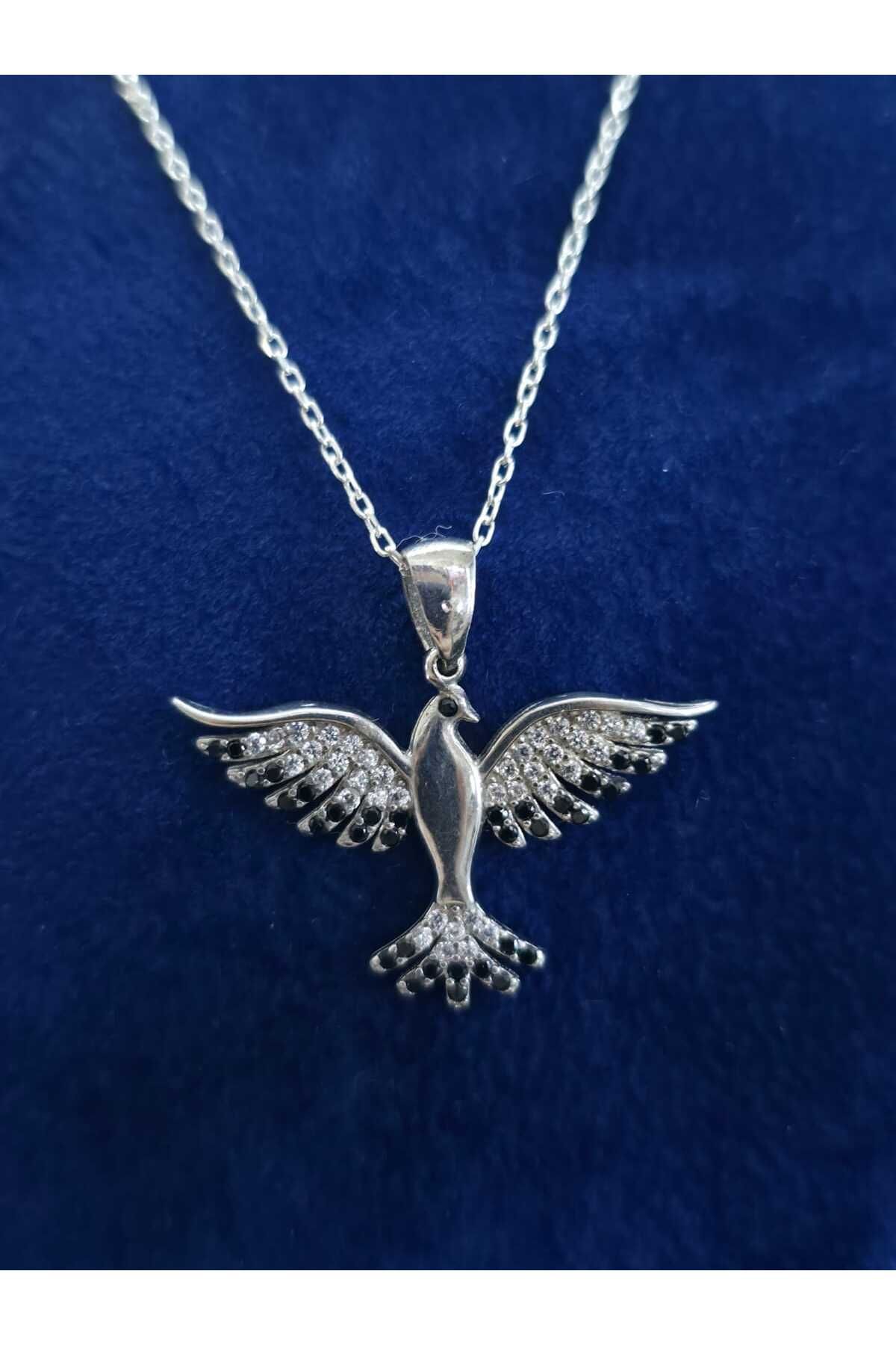 sarıyer silver Anka Kuşu Model Şık Stil Renkli Zirkon Doğal Taşlı İşlemeli 925 Ayar Gümüş Kolye
