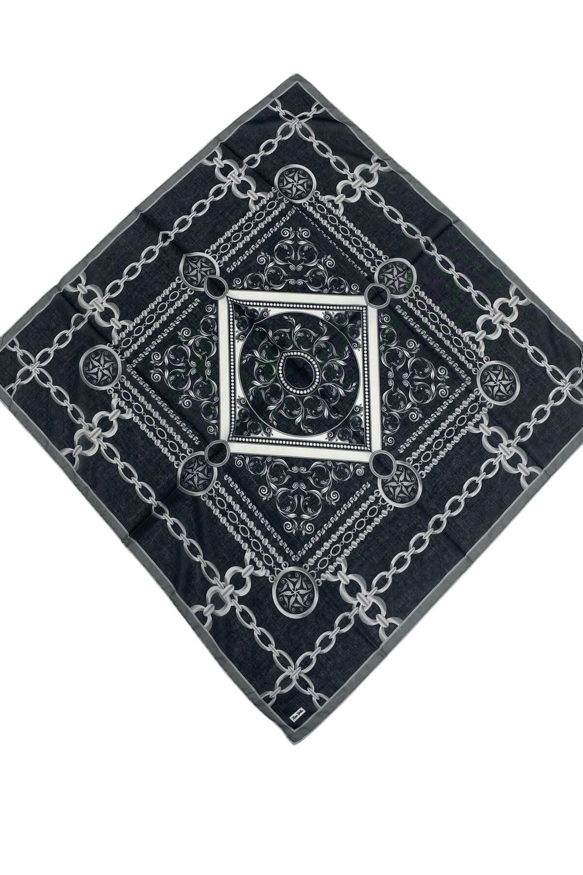 NİSA İPEK RETRO SOFT EŞARP GRİ SİYAH (SR9)