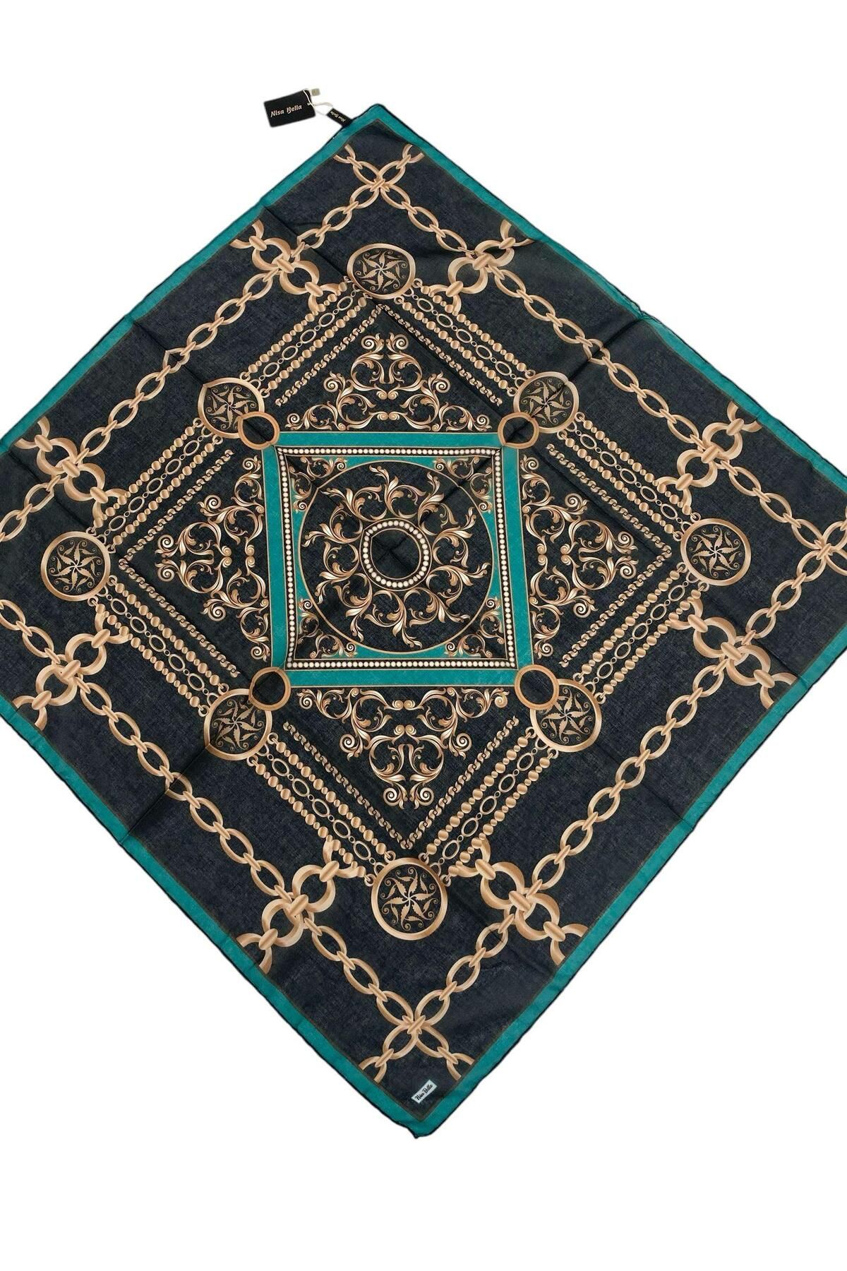 NİSA İPEK RETRO SOFT EŞARP SİYAH BENETTON YEŞİLİ (SR9)