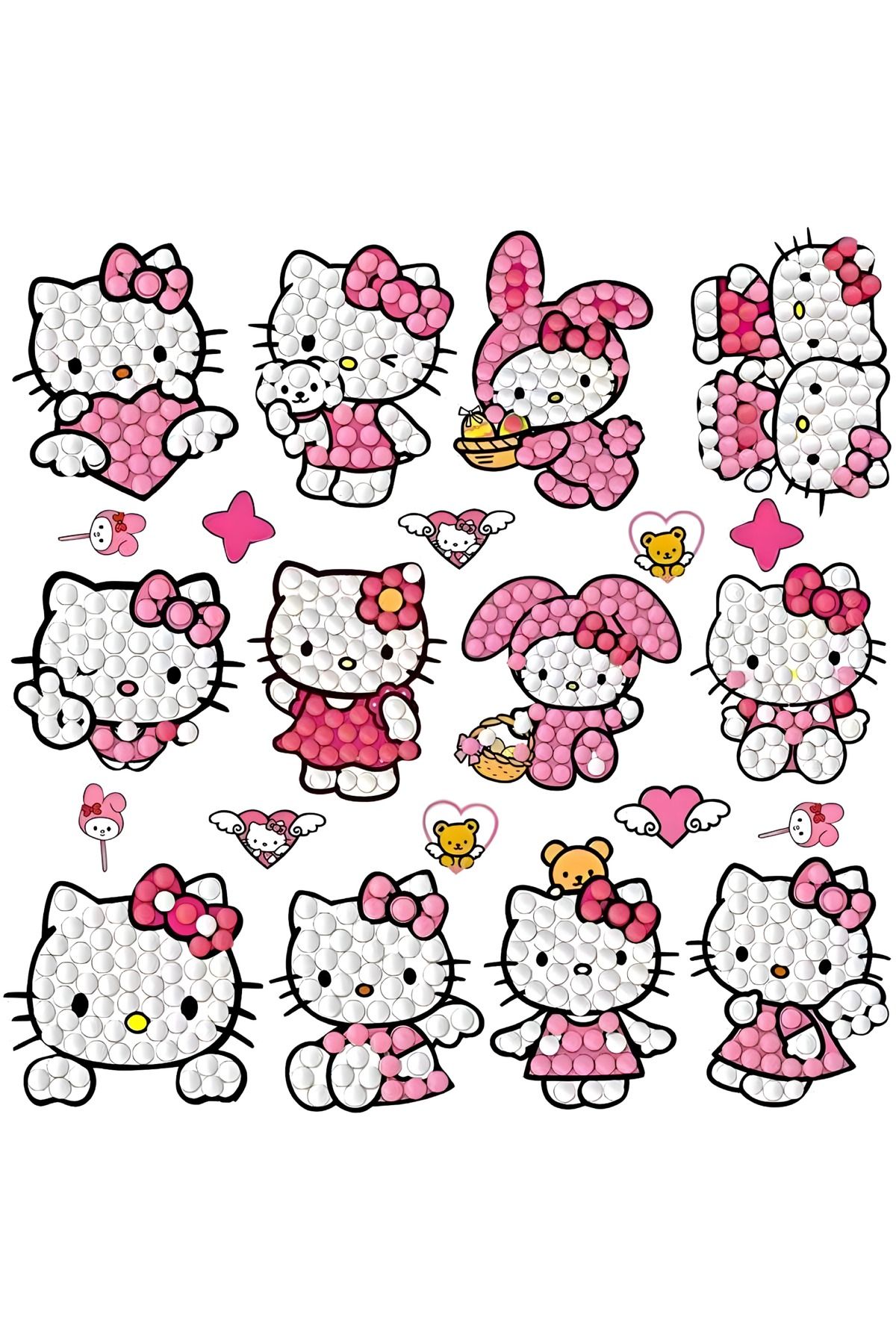 DEK Hello Kitty & My Melody Elmas Sticker Seti – 14 Parça Parlak DIY Arma