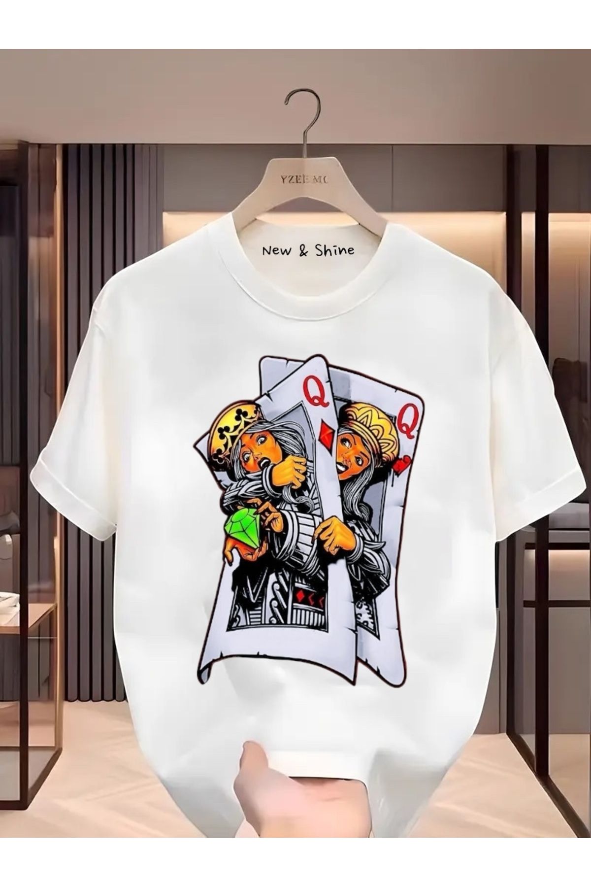 New Shine İskambil Kağıdı Kızlar Baskılı Oversize T-Shirt