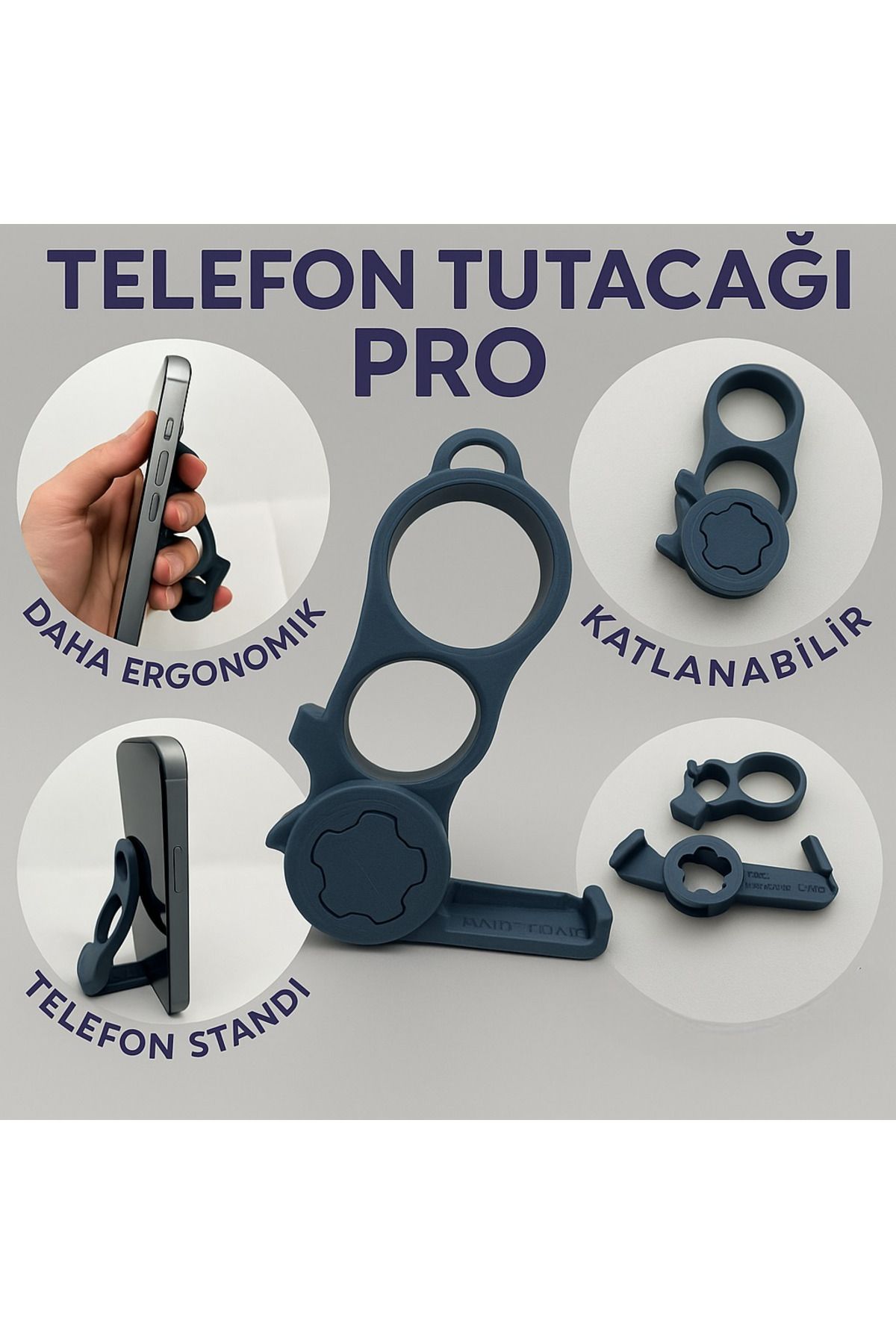 Filkorium3D Ergonomik Parmak Geçirmeli Telefon Tutucu - Katlanabilir Anahtarlık Telefon Tutucu - Telefon Standı