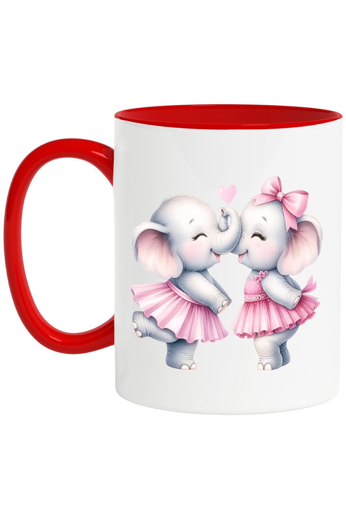 StoryGift Romania-Mug with 2 elephants | illustration | friendship | heart | pink | closeness | 330m, Cu,STG 1
