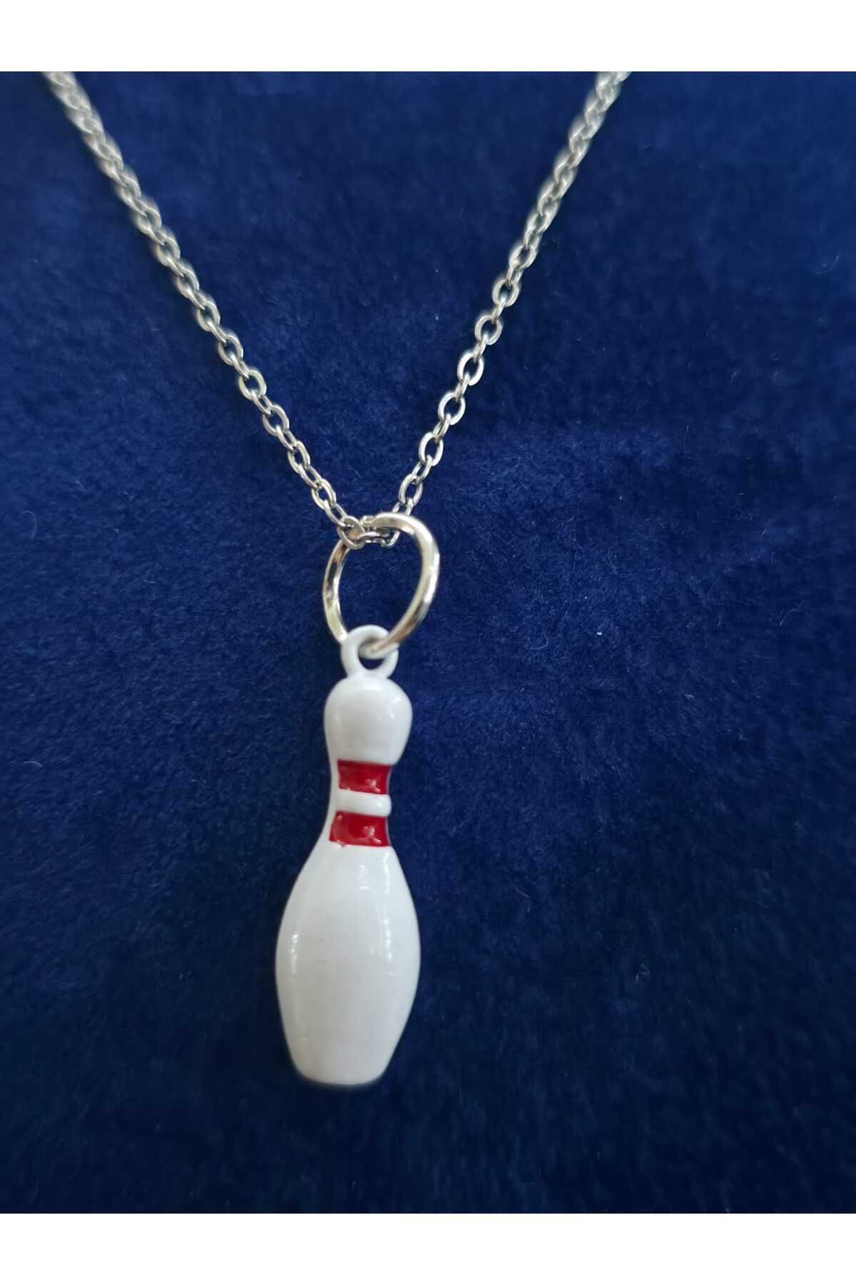 sarıyer silver Bowling Labut Model Pin Lobut Figürlü Renkli Plastik İşlemeli Çelik Kolye