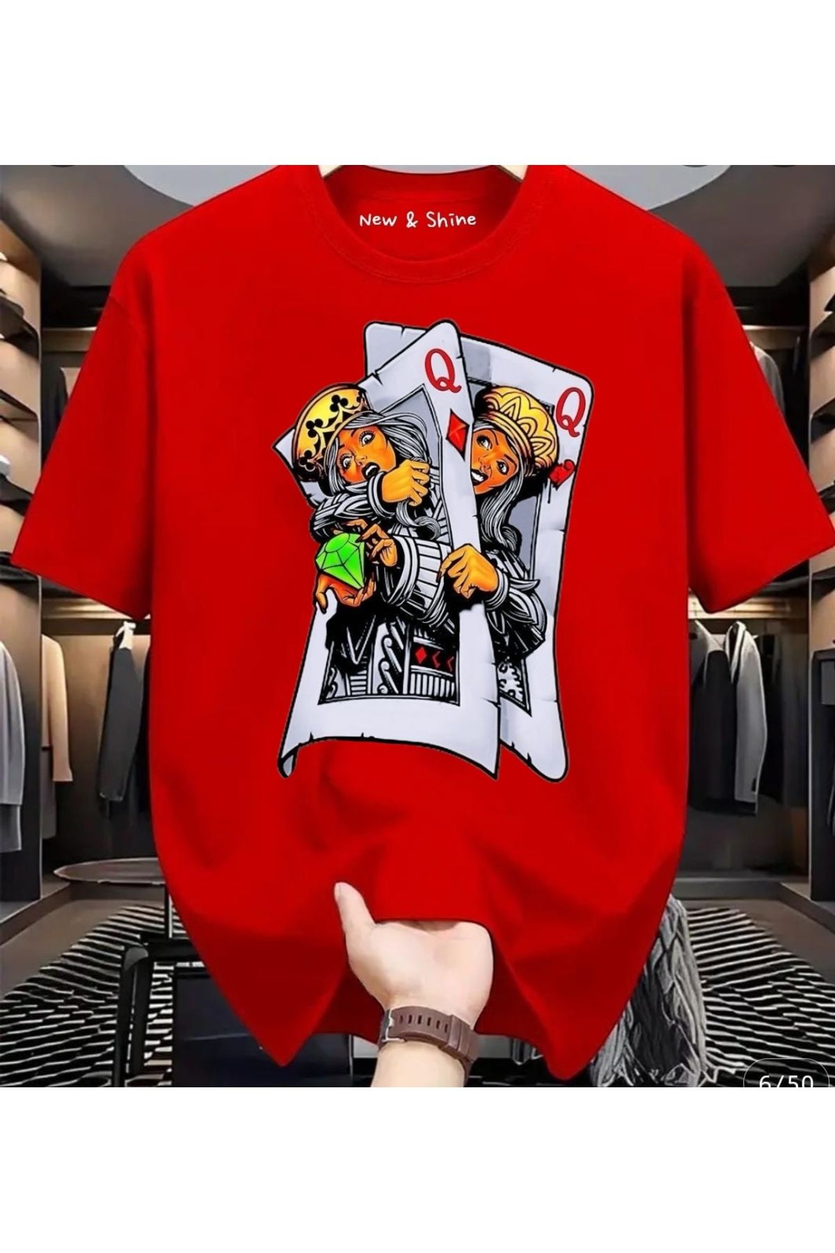 New Shine İskambil Kağıdı Kızlar Baskılı Oversize T-Shirt