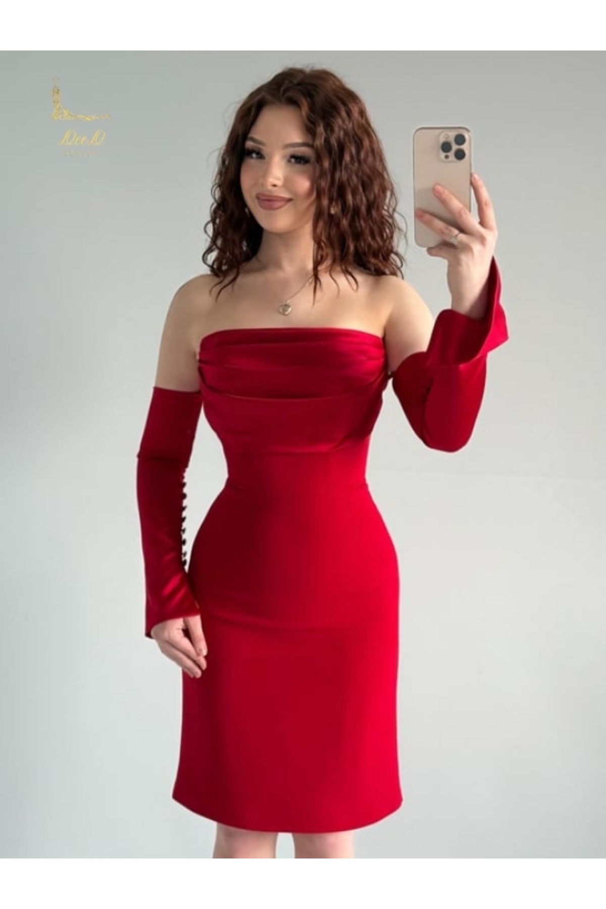 DeeD Boutique Straplez Kollu Kırmızı Mini Abiye Elbise