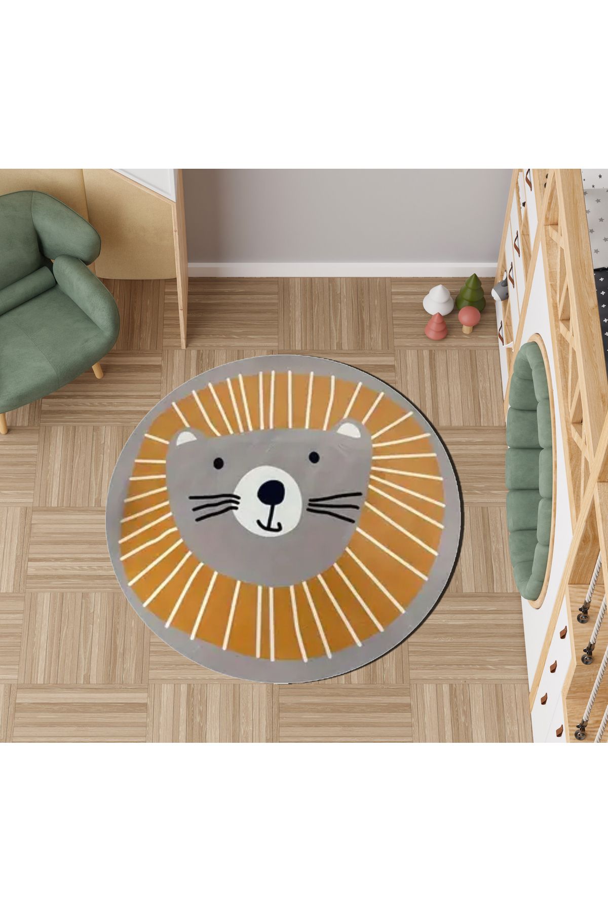 Rugs Modern Halı Lina Koleksiyonu Sevimli Aslan Desenli Dokuma Taban Yuvarlak Dekoratif Halı lina63