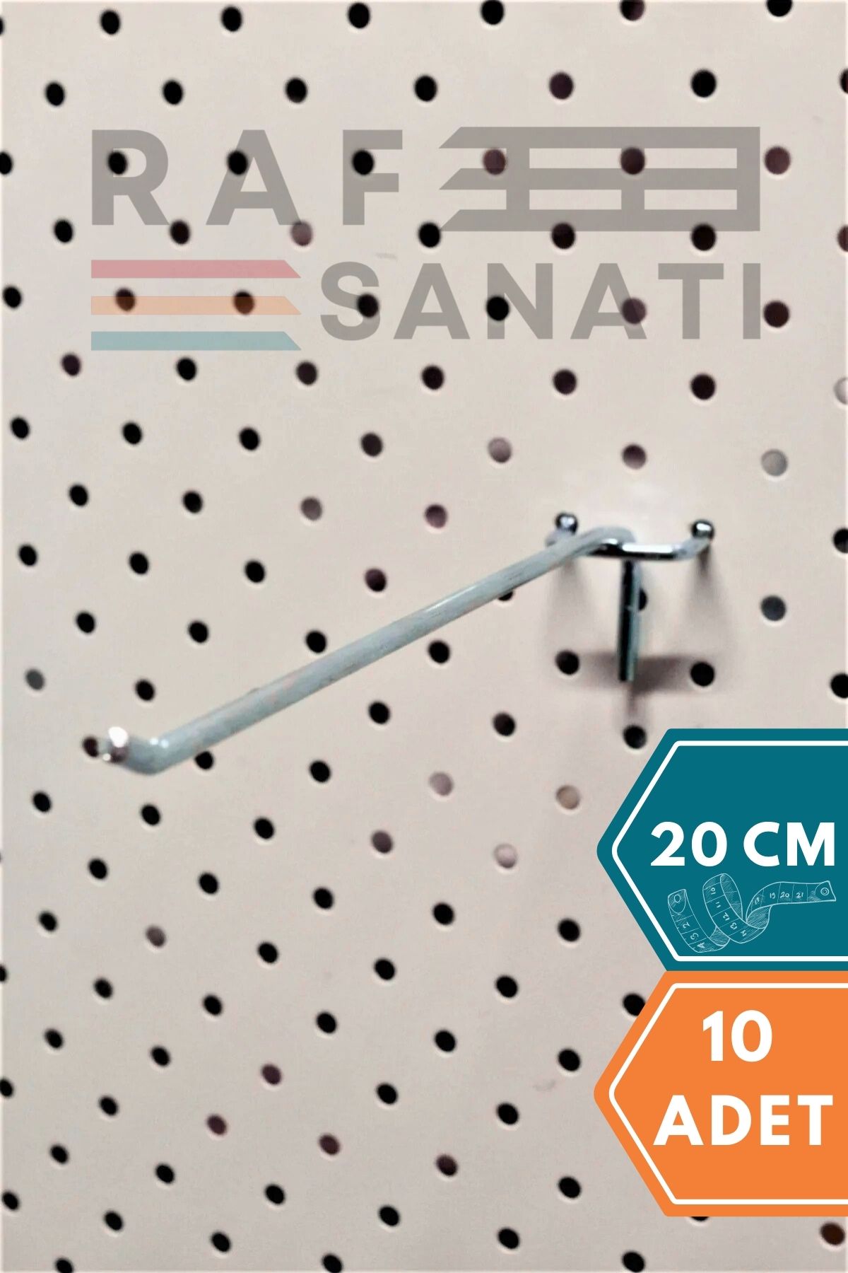 Raf Sanatı Fon Kancası Delikli Pano Kancası 20 cm - Askı Kanca Raf Askısı Raf Aksesuar Tel Askı Raf Kancası