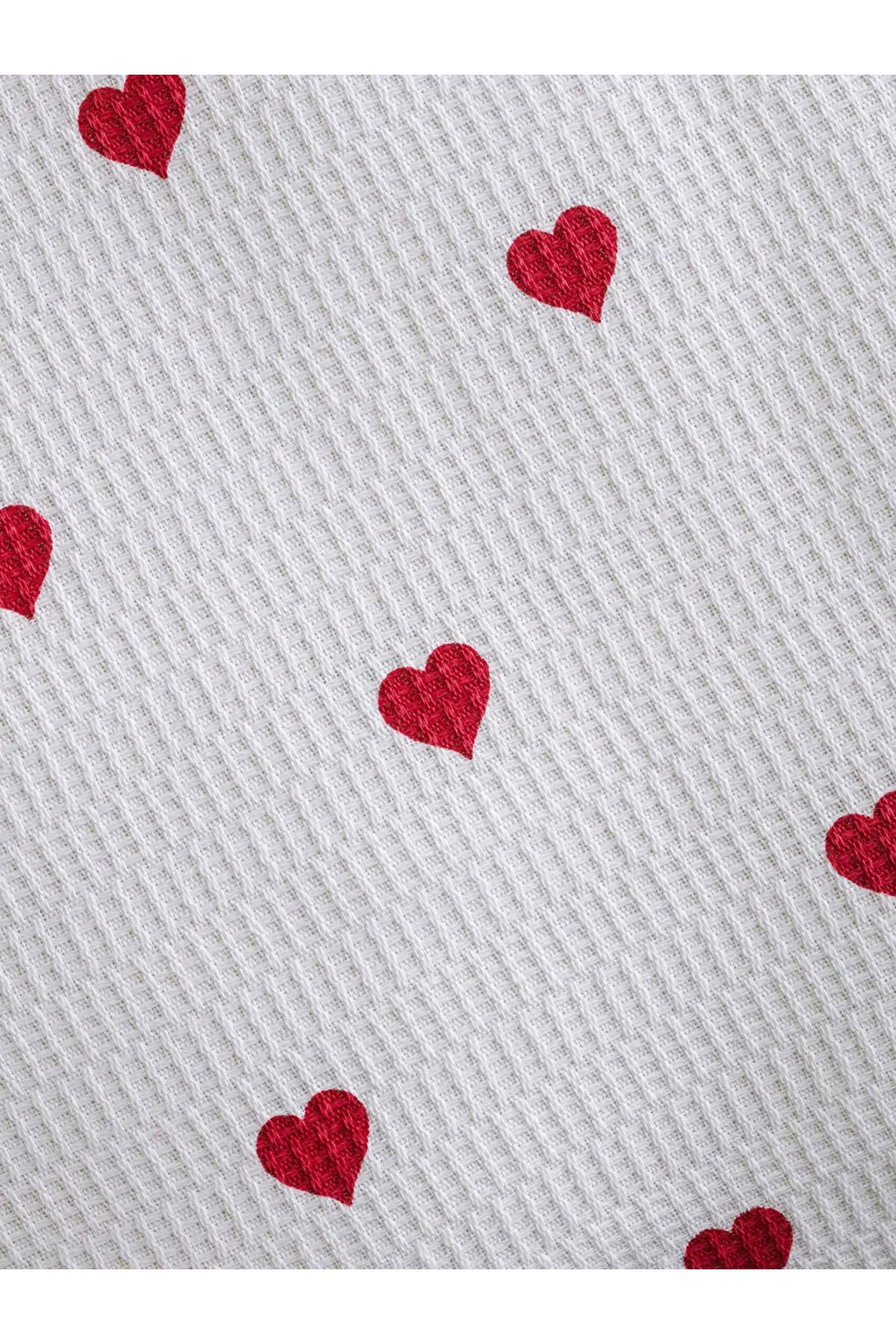 LC Waikiki-Lcw Home Red Heart Patterned Double Pique Set 4
