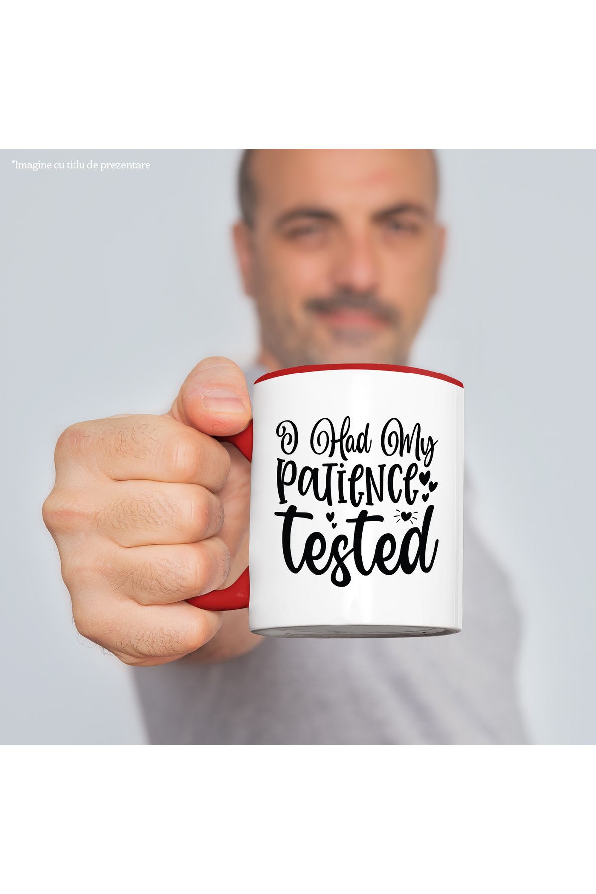 StoryGift Romania-Mug with hearts and the text "My patience has been tested" with Red Handle, With Red Handle 2