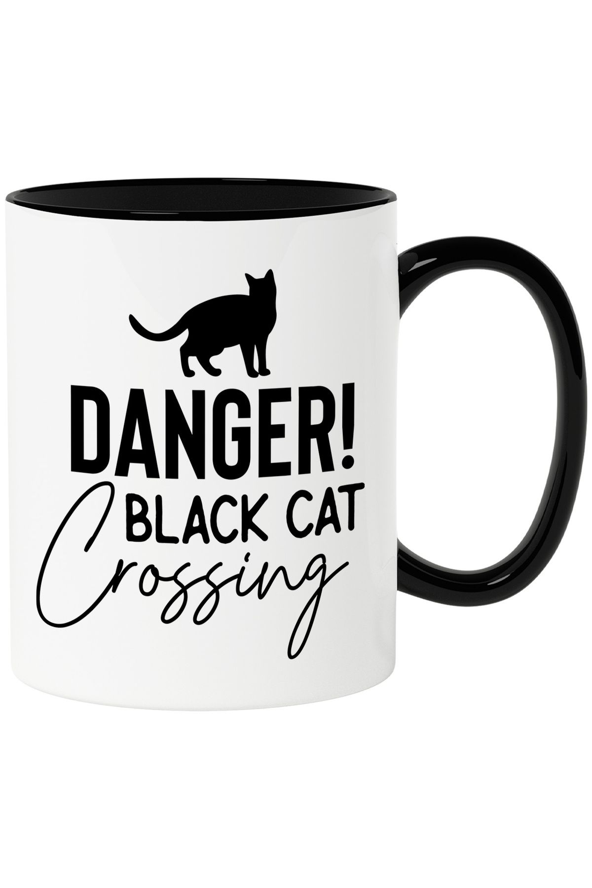 StoryGift Romania-Mug with a cat and the message "Danger! A black cat is crossing your path" with Handle N, Cu, STG 1