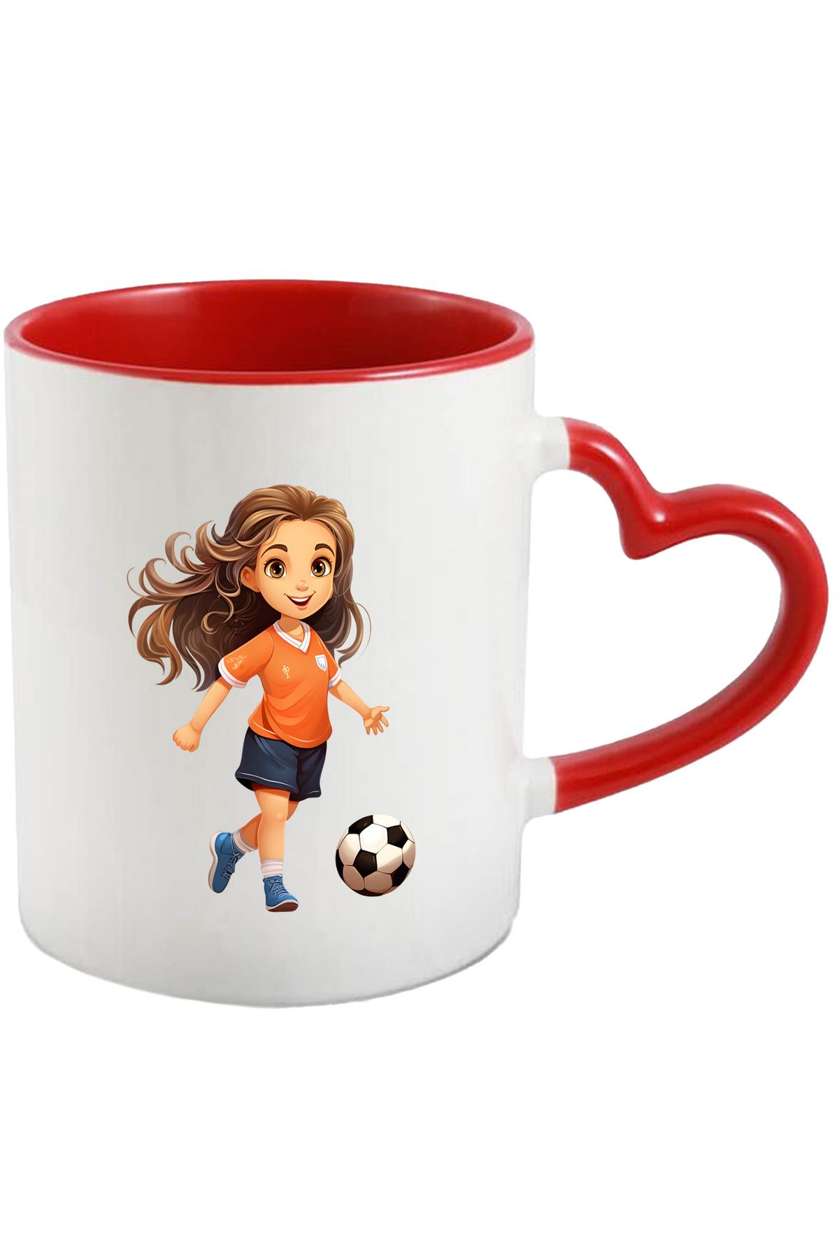 StoryGift Romania Cana Cu O Fata Care Joaca Fotbal | Ilustratie | Minge | Par Saten | Vesela | Mec, Cu ,stg - One Size