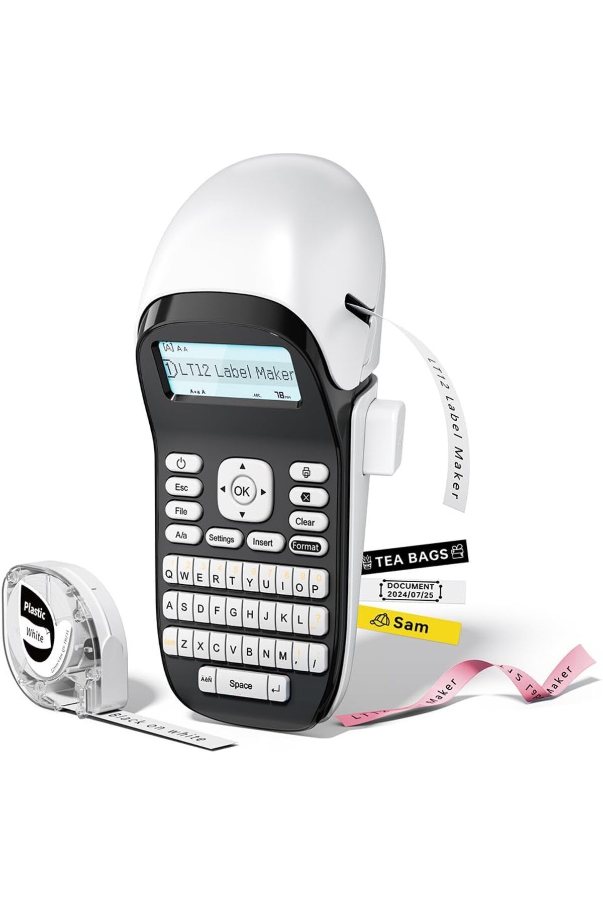 Phomemo LT12 Bluetooth Etiket Yazıcısı Beyaz - Mobil ve QWERTY Klavyeli, USB Şarjlı, Android, IOS, LetraTag