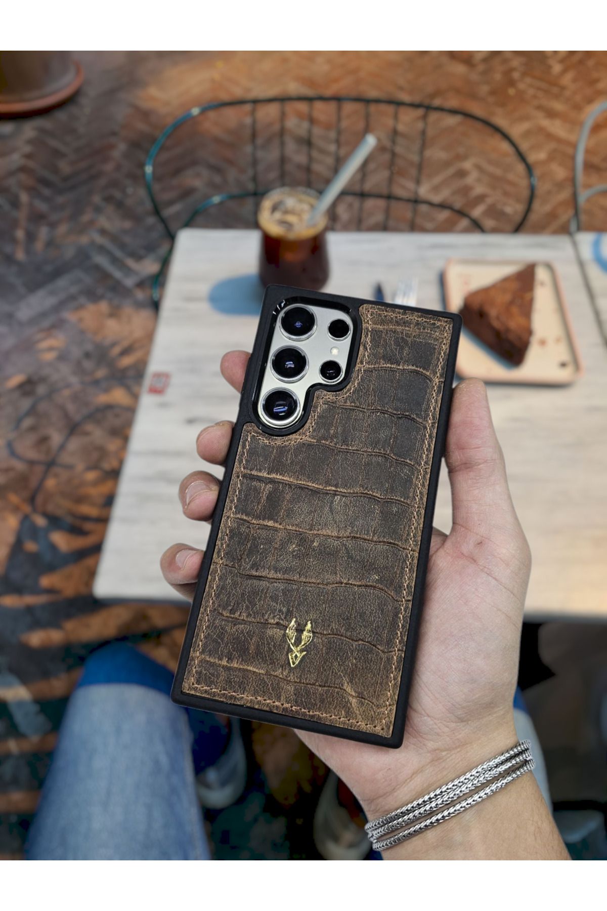 VİSSO Visso Hakiki Deri SAMSUNG GALAXY S25 ULTRA İsme Özel Deri Telefon Kılıfı UNİSEX ESKİTME KAHVE CROCO