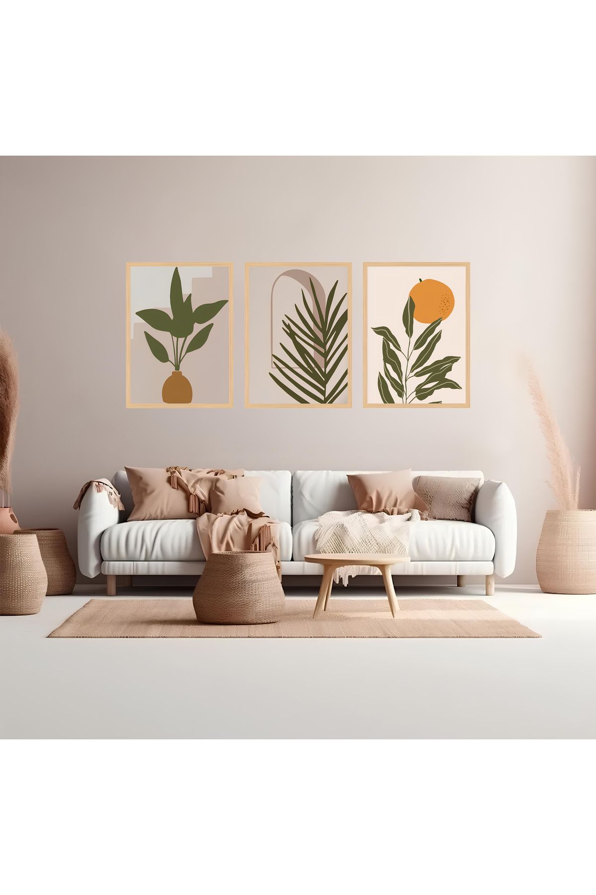 Tuba Decor 3 Parça Ahşap Çerçeve Görünümlü bohem MDF Tablo Seti