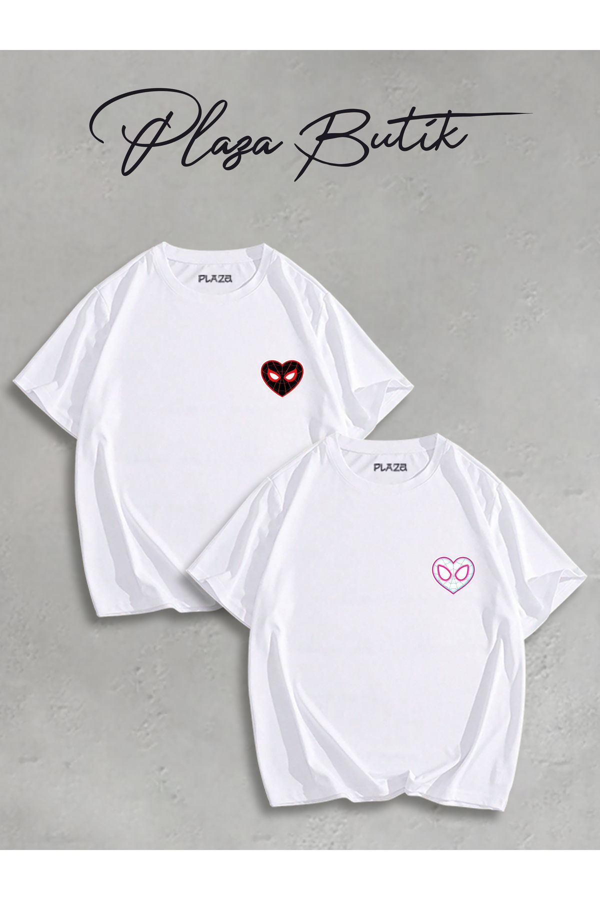 Plaza Butik Spider - Gwen Baskılı İkili Oversize Sevgili T-shirt Eş Kombini