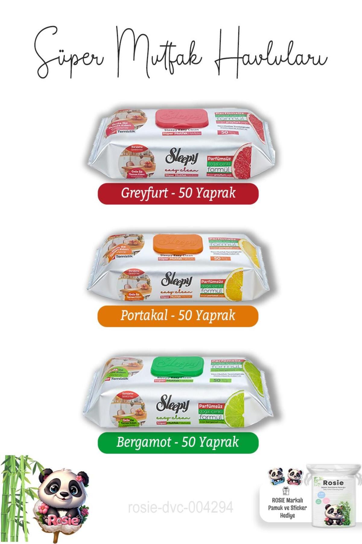 Sleepy Portakal, Greyfurt ve Bergamot Süper Mutfak Havlusu 50'li ve ROSIE
