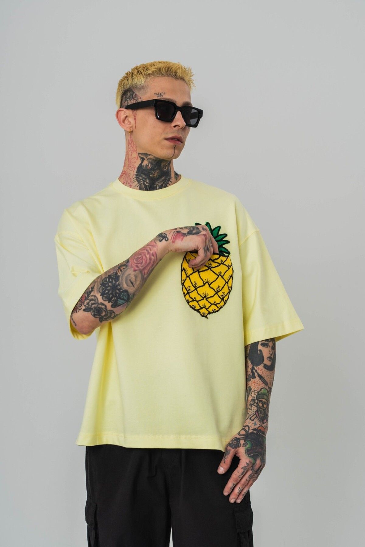 go gang own Pineapple Nakış Cep Detaylı Oversize T-shirt