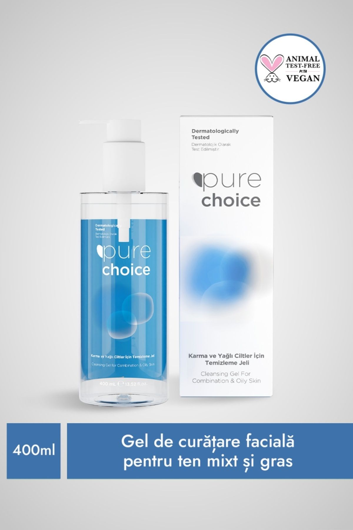 Pure Choice Gel De Curățarea Facială Pure Choice Pentru Ten Mixt, Gras Si Acneic, Testat Dermatologic, 400ml - One Size