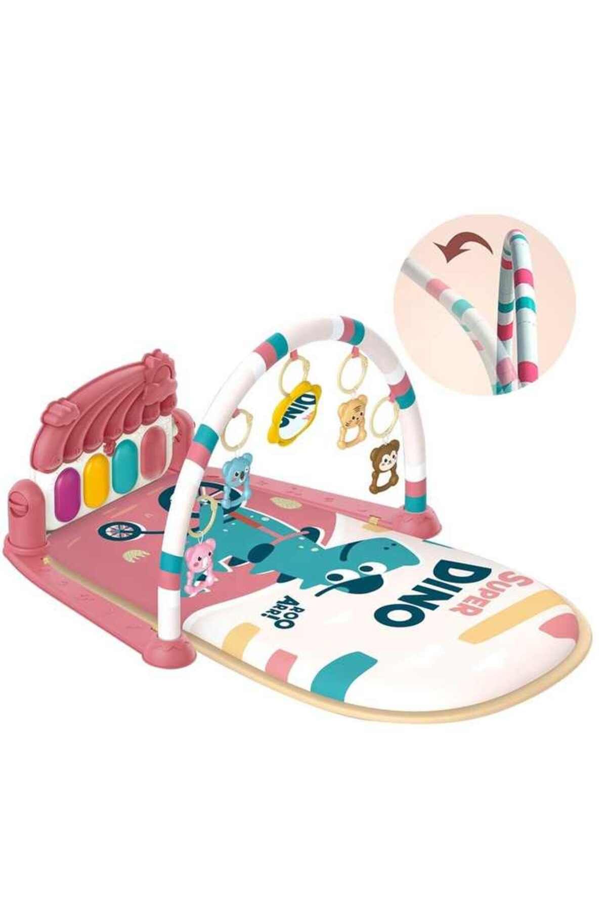 NillyToys Piyanolu Gökkuşağı Dinozor Desenli Bebek Sesli Işıklı Oyun Halısı Pembe