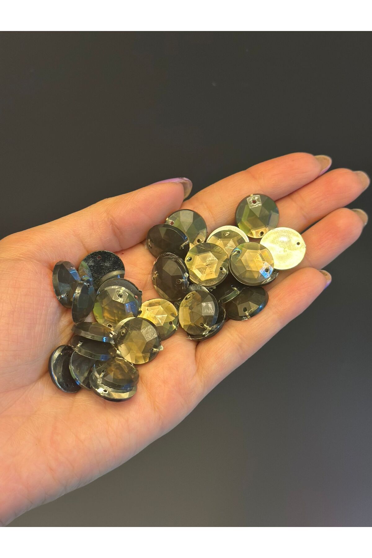 Gönülden Tasarım 32 ADET DİKME YUVARLAK FÜME BONCUK SET 1 CM 5 MM