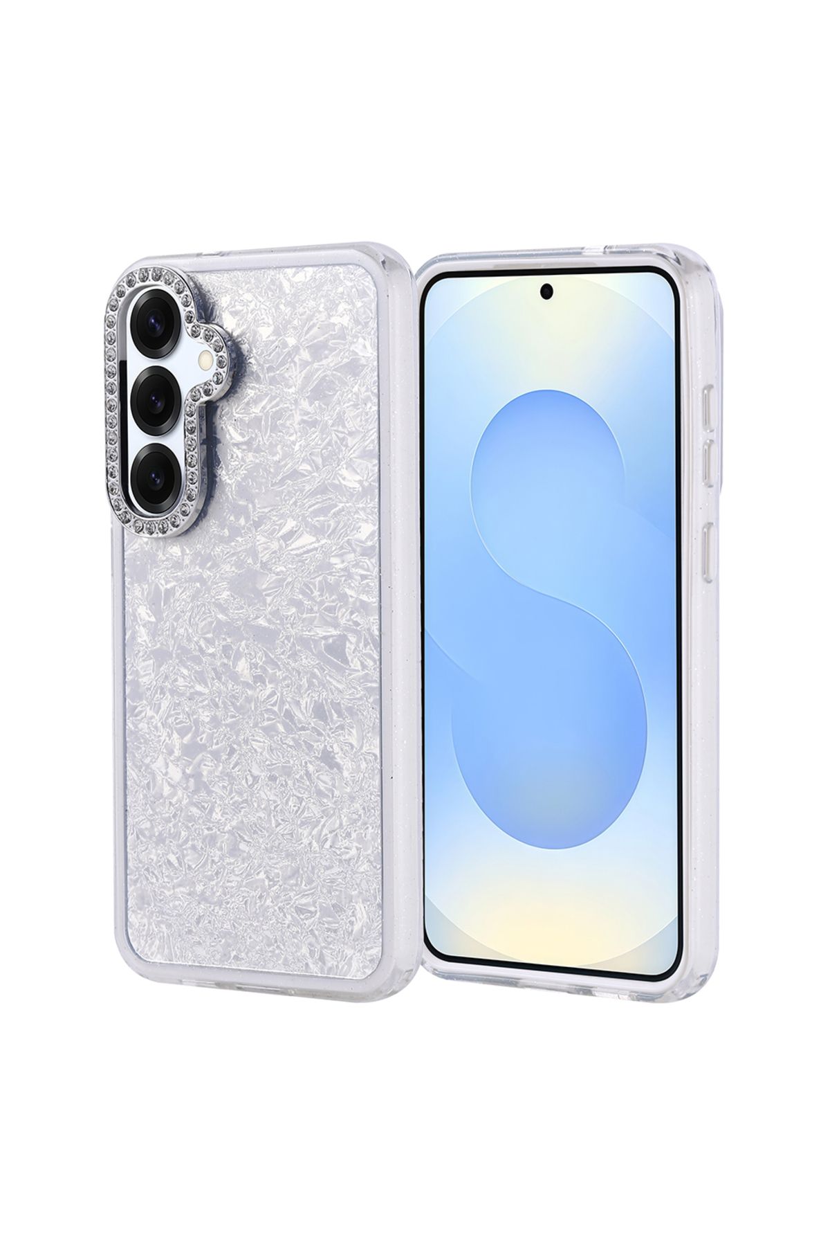 Strap U Samsung Galaxy S25 Plus Kırık Cam Efektli Işıltılı Kılıf Kamera Koruması Taşlı Tasarım Kapi Kapak