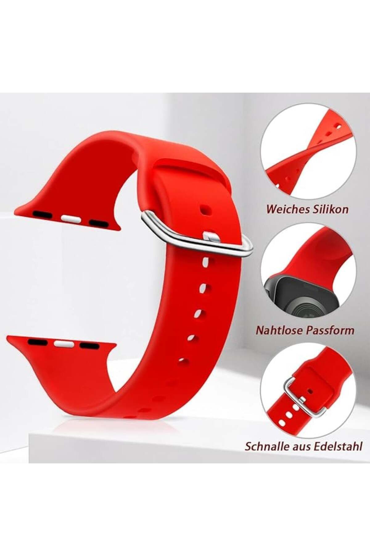 chinbersky-Set de două curele pentru Apple Watch Chinbersky, silicon, albastru/roșu, 42/44/45 mm 6