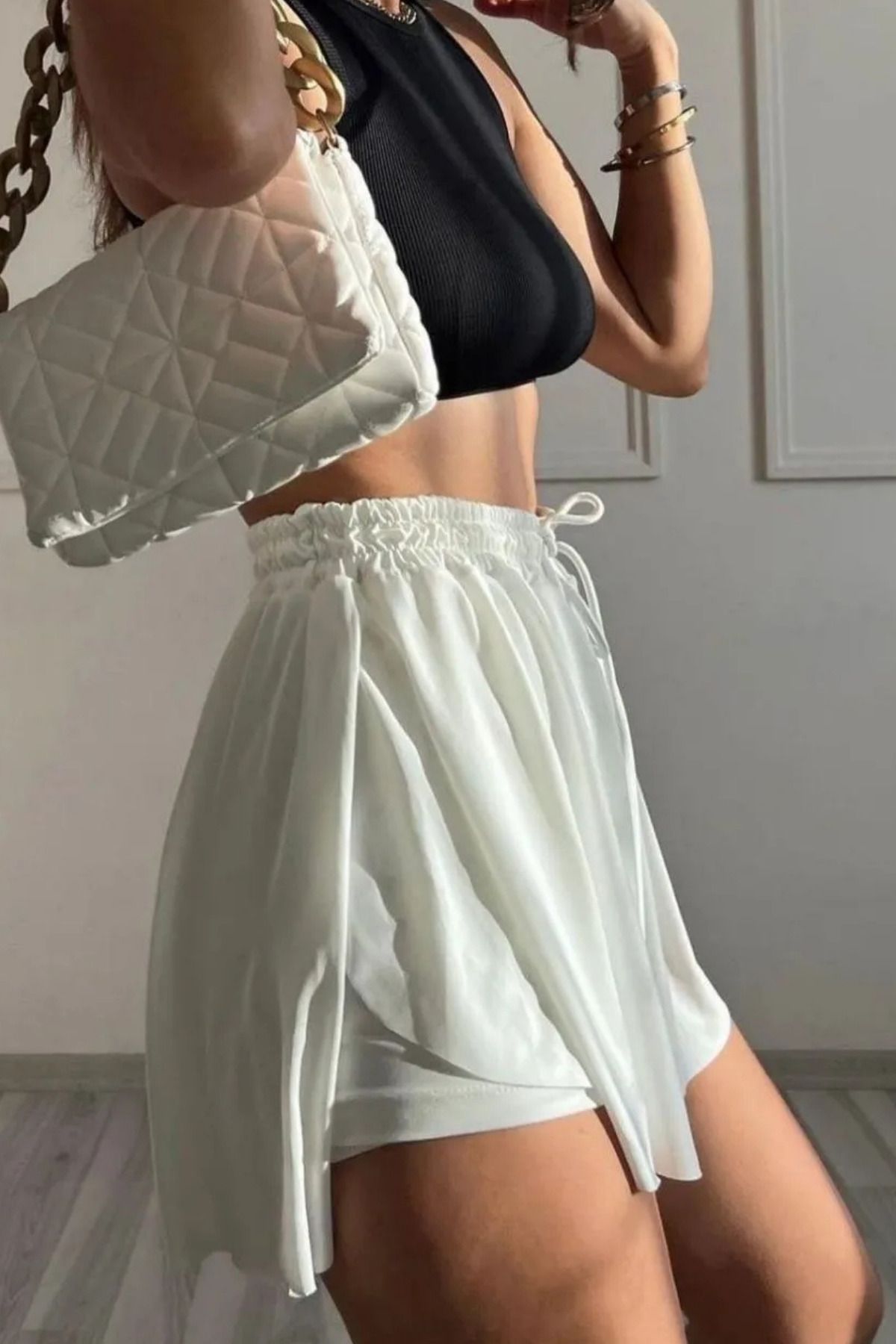 Thestiluxe Kadın Bol Kesim İçi Taytlı Yüksek Bel Rahat Spor Şort Etek Şık ve Konforlu Günlük