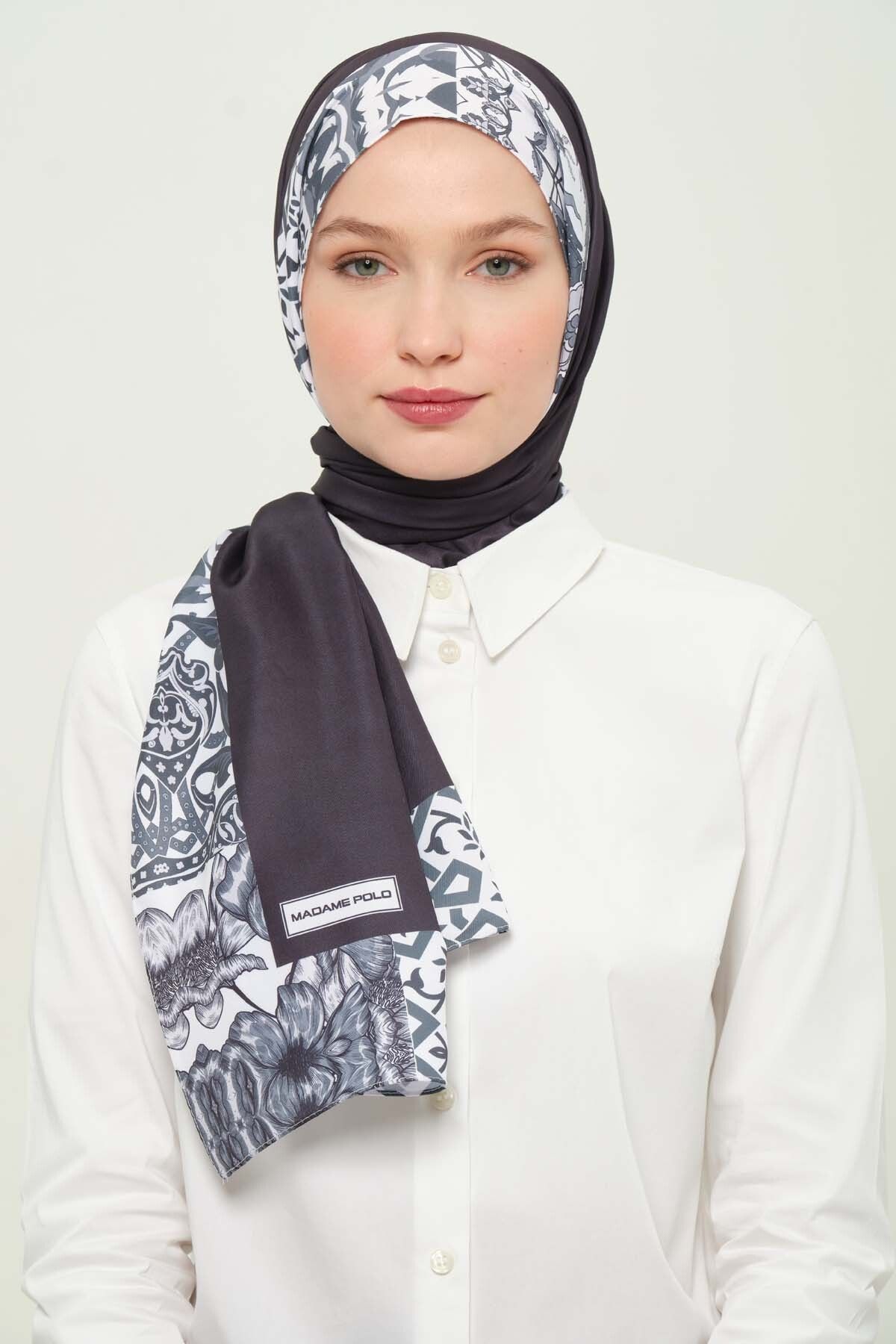 Madame Polo Djital Twil Şal Çok Renkli Desenli Kırışmayan Kaymaz 75x180 Cm