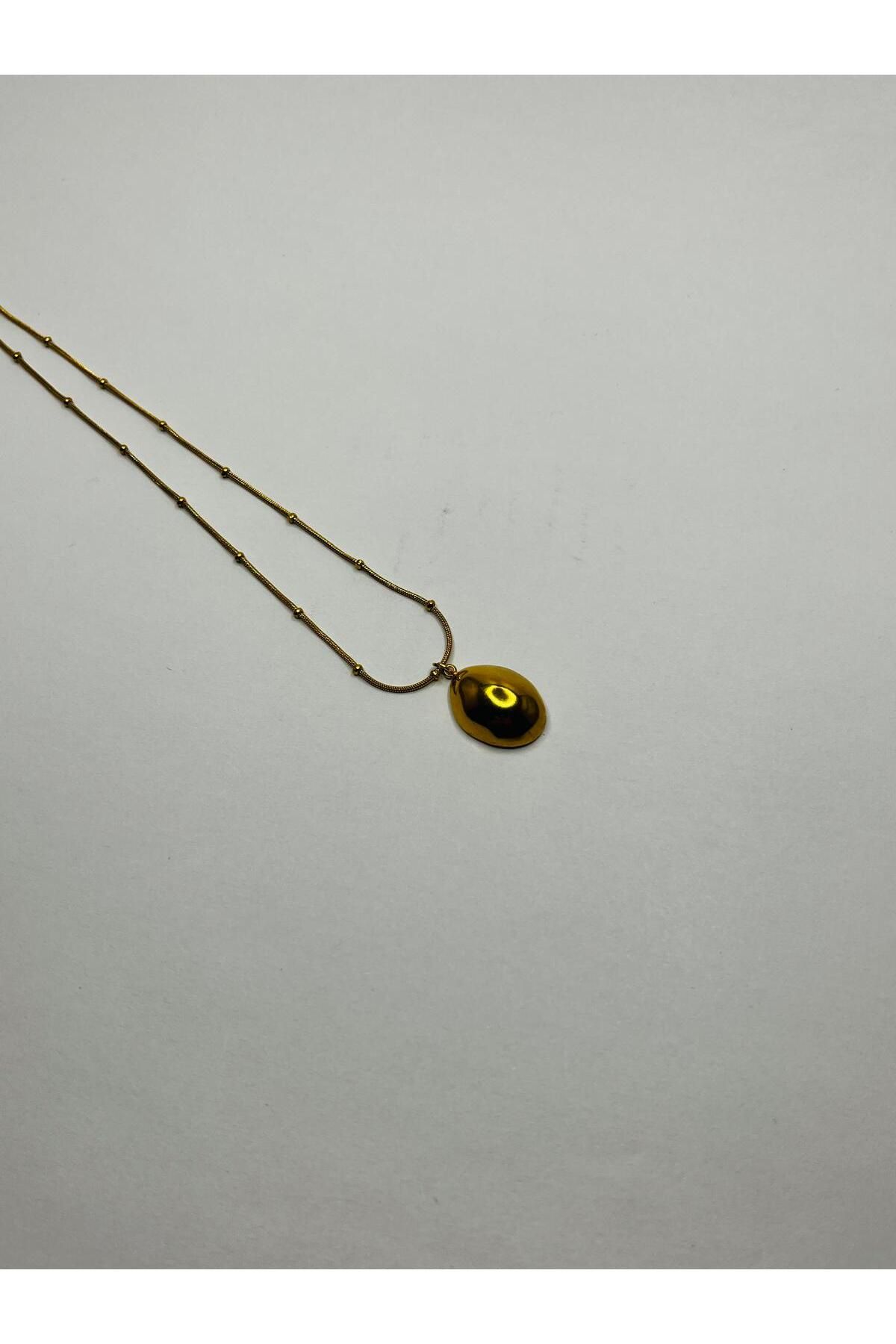 ASİN ACCESSORİES Oval Damla Kolye - Çelik Kolye