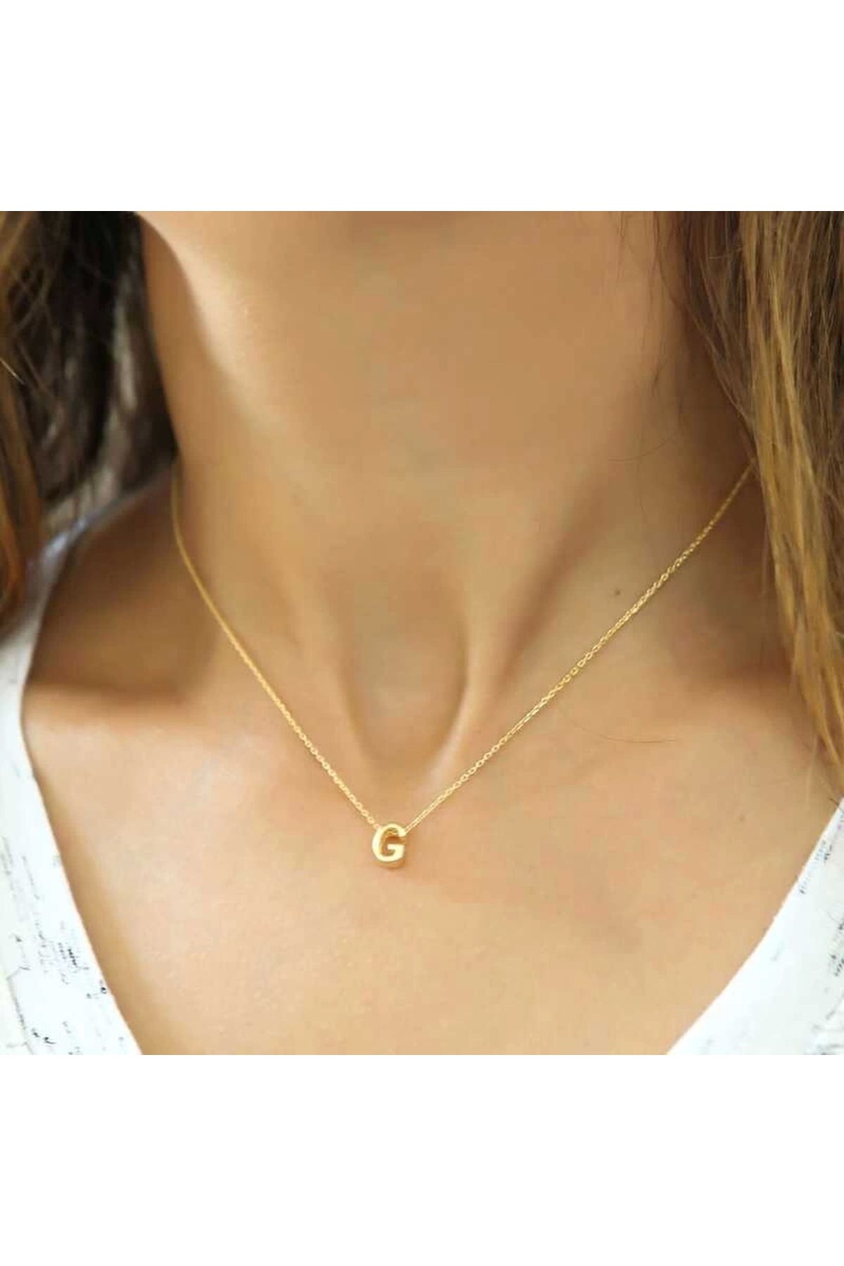 luz&pos Gümüş Gold 3 Boyutlu G Harf Kolye