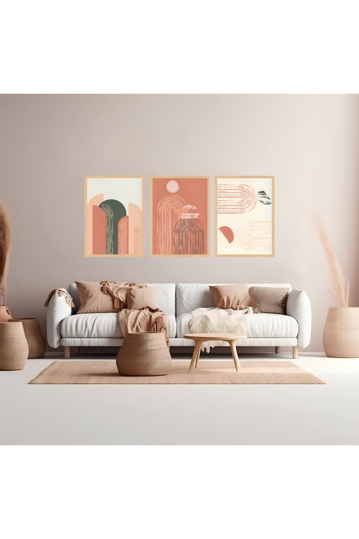 Tuba Decor 3 Parça Ahşap Çerçeve Görünümlü bohem MDF Tablo Seti