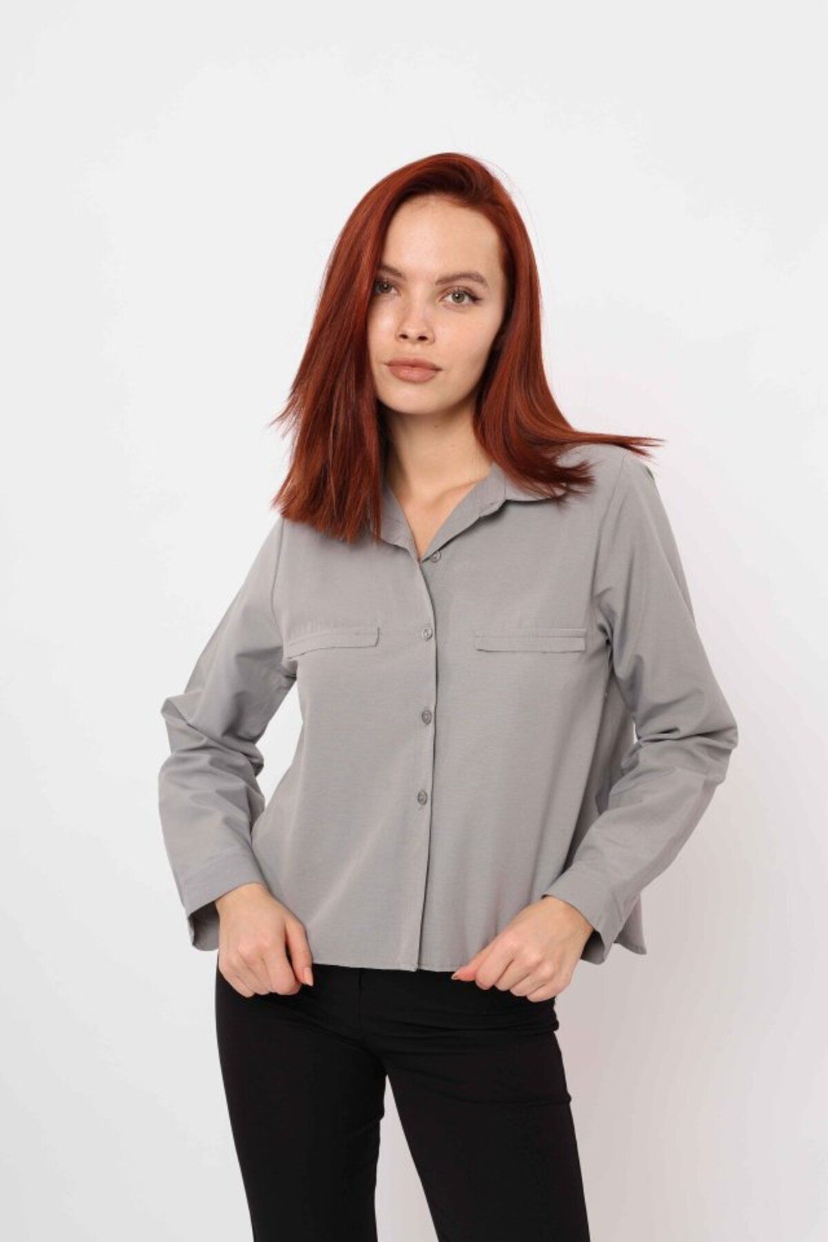 1001moda Cepli Uzun Kol Gömlek - Gri