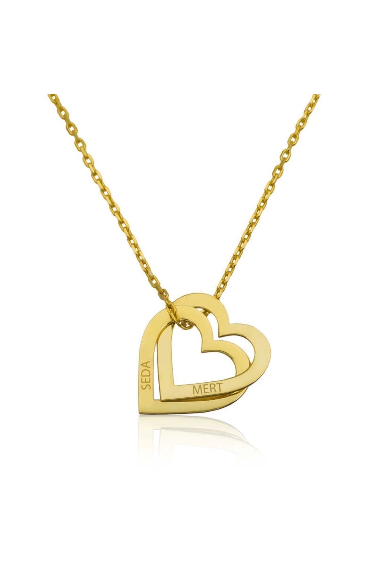 luz&pos Gümüş Gold Kişiye Özel Kalpler Kolye