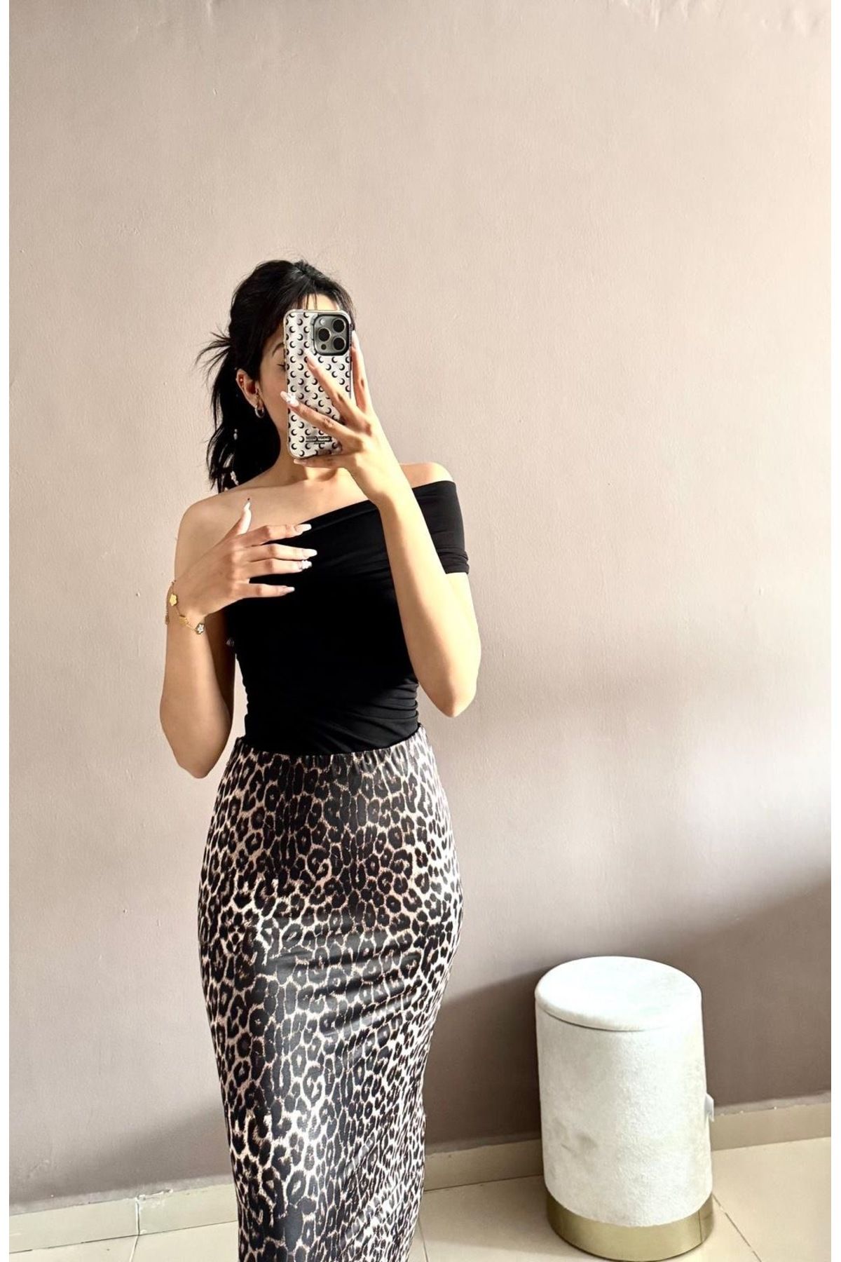 Butik Leopar desenli etek