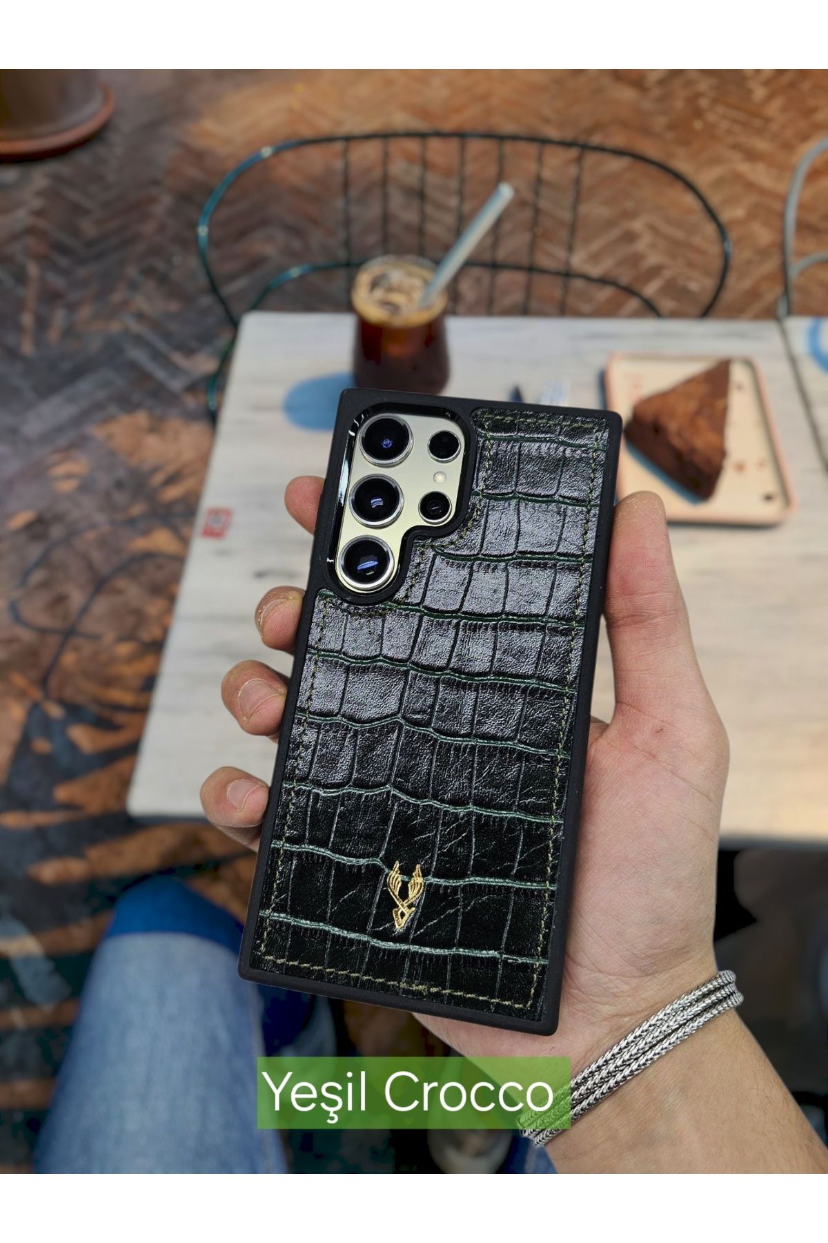 VİSSO Visso Hakiki Deri SAMSUNG GALAXY S25 ULTRA İsme Özel Deri Telefon Kılıfı UNİSEX YEŞİL CROCO