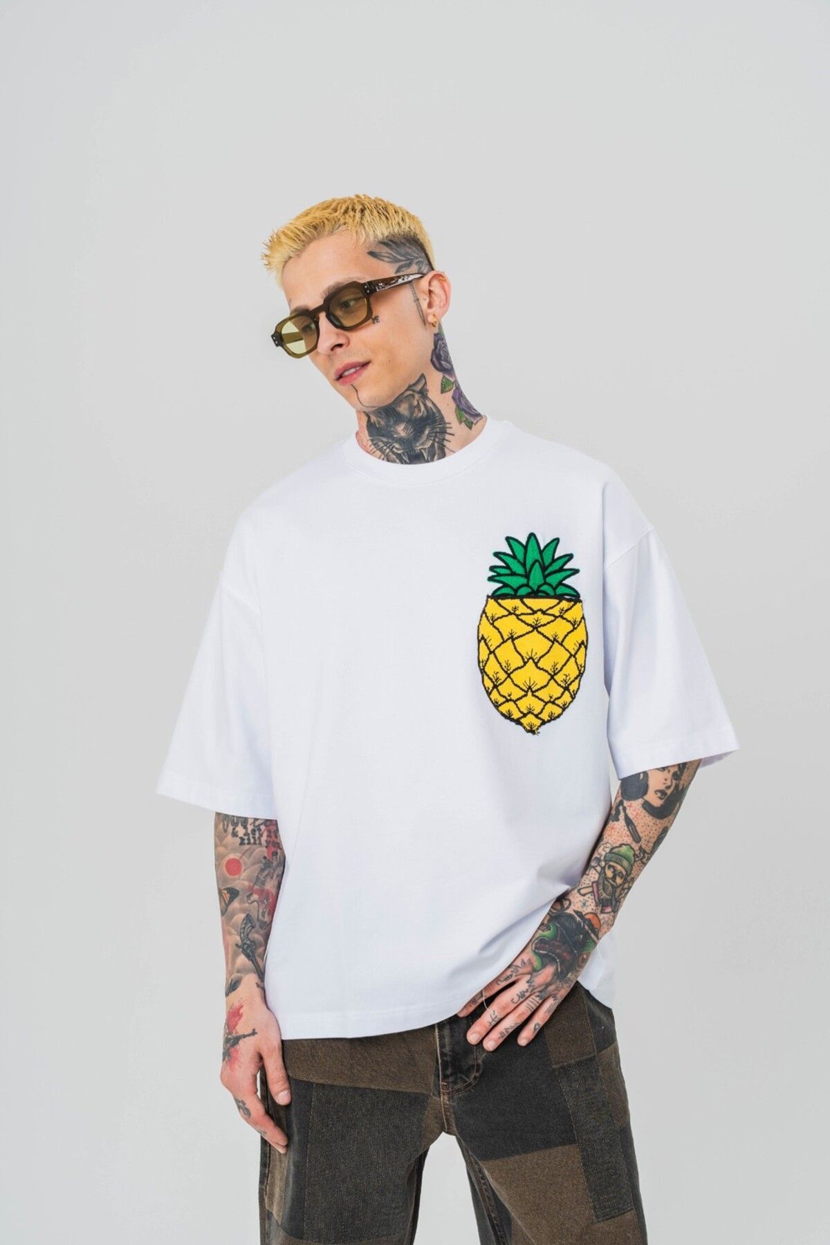 go gang own Pineapple Nakış Cep Detaylı Oversize T-shirt