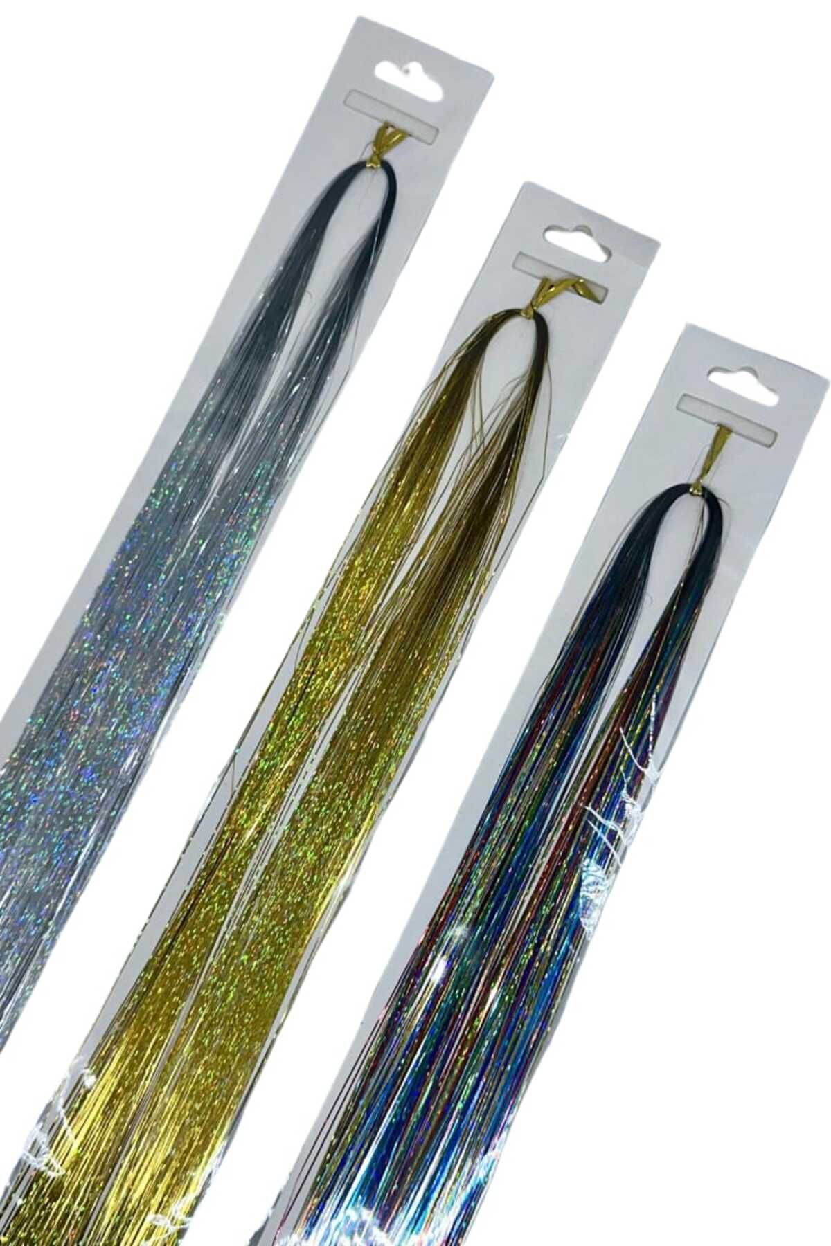 Tahtakaledeyim 3 Adet Saç Aksesuarı Hair Tinsel, Gold Gümüş Ve Karışık Saç Simi, Parlak Saç Işıltısı, Postiş