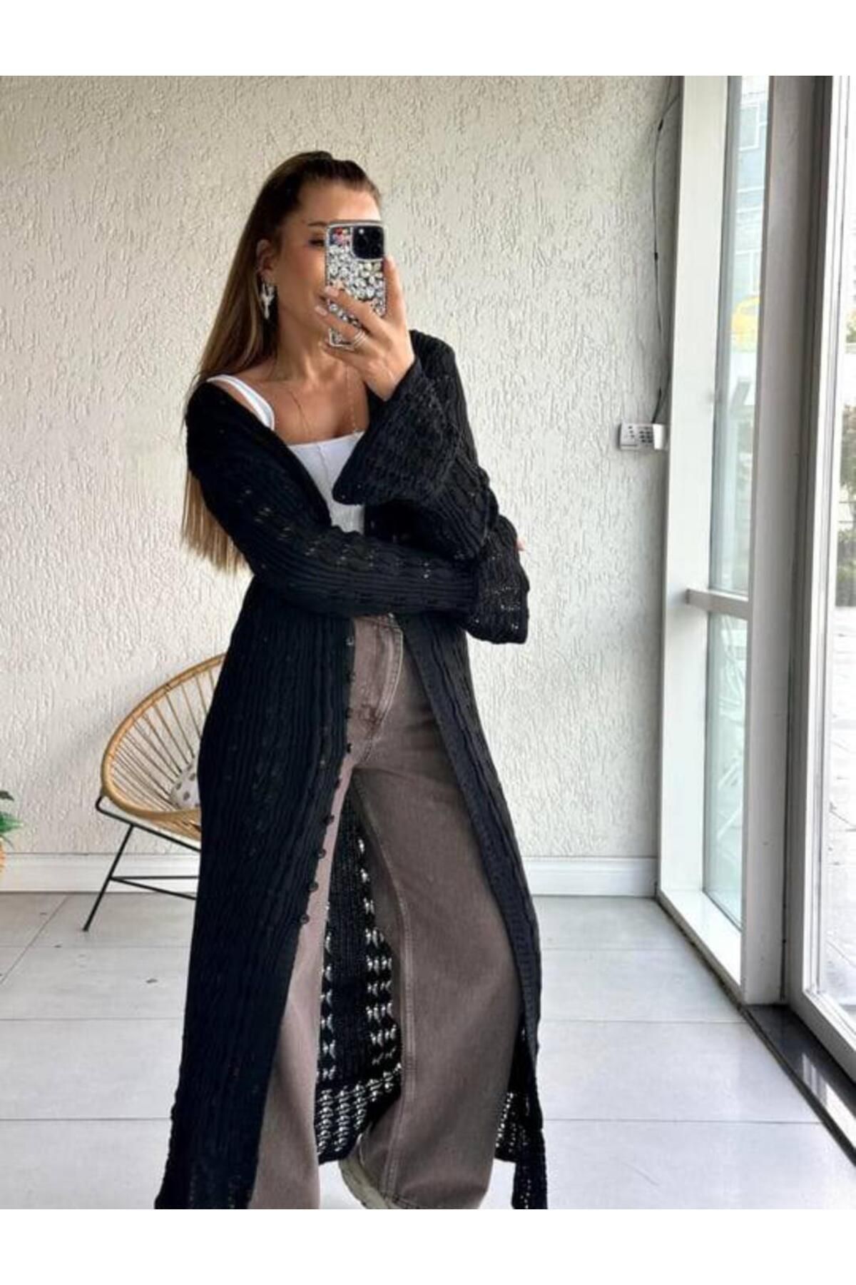Abalı Yeni sezon triko yazlık yumuşak Pamuk Uzun Ajurlu Hırka ,Alhawi Doha model