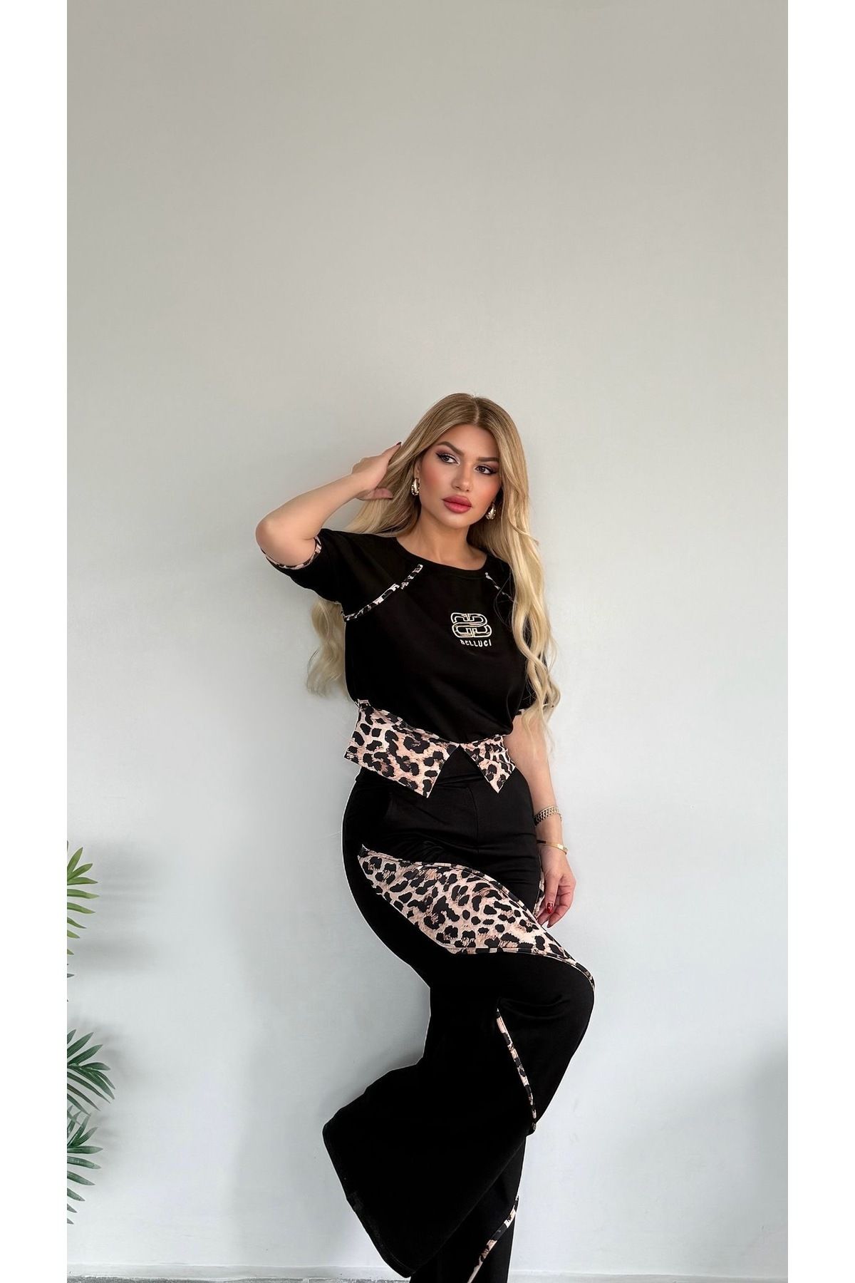 Bella Belluci Yeni Sezon Leopar Yandan Fermuarlı Esnek Takım