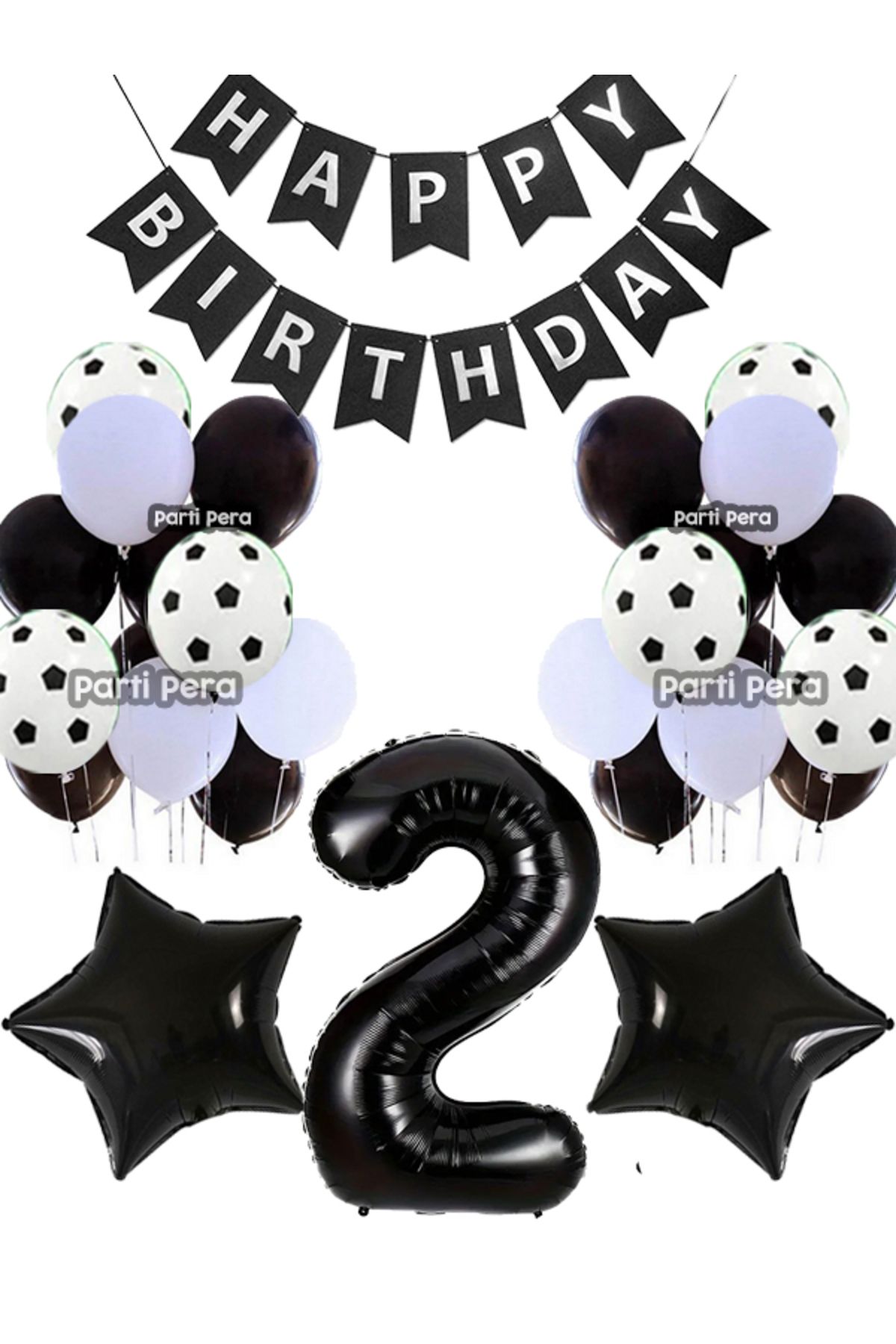 parti pera Futbol Konsept Siyah Beyaz Pastel Balon Yıldız Folyo Balon Siyah Rakam Folyo Balon Doğum Günü Balon
