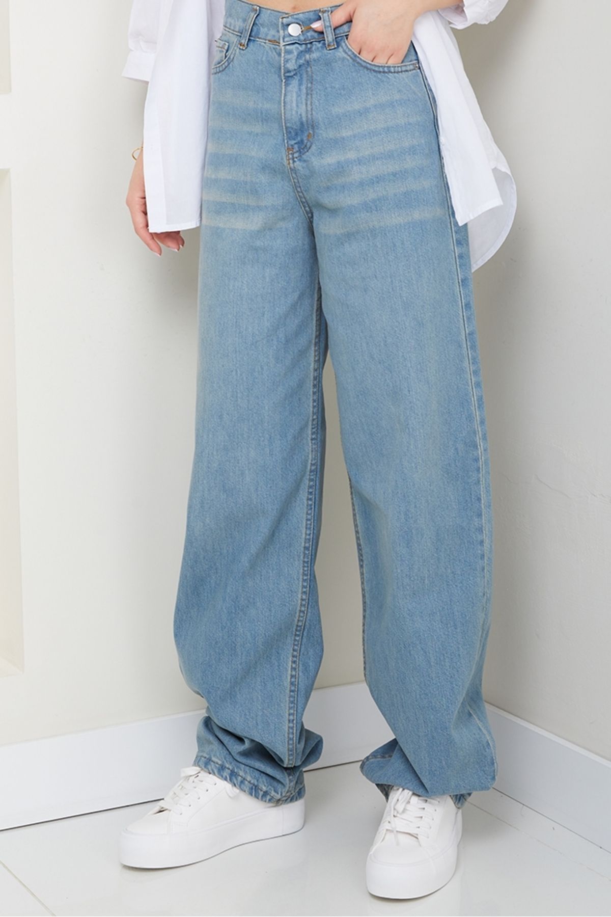Bestenur Bol Paça Kot Pantolon 1514 - Açık Mavi